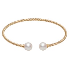 18K Yellow Gold David Yurman Solari Cablespira Freshwater Pearl Bangle Size M