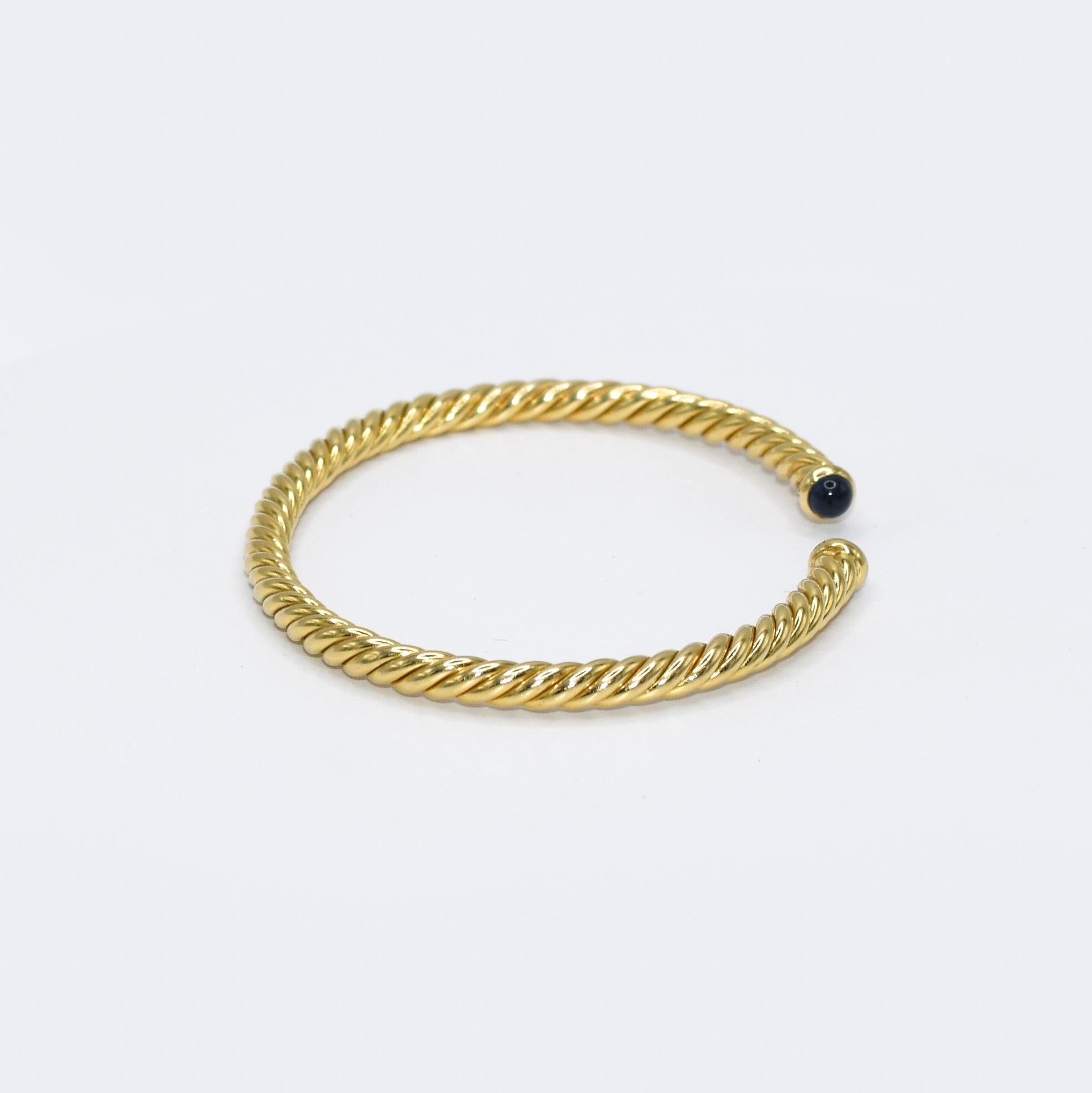 Brilliant Cut 18K Yellow Gold David Yurman Spira Cable Bracelet & Sapphire, 8.5g