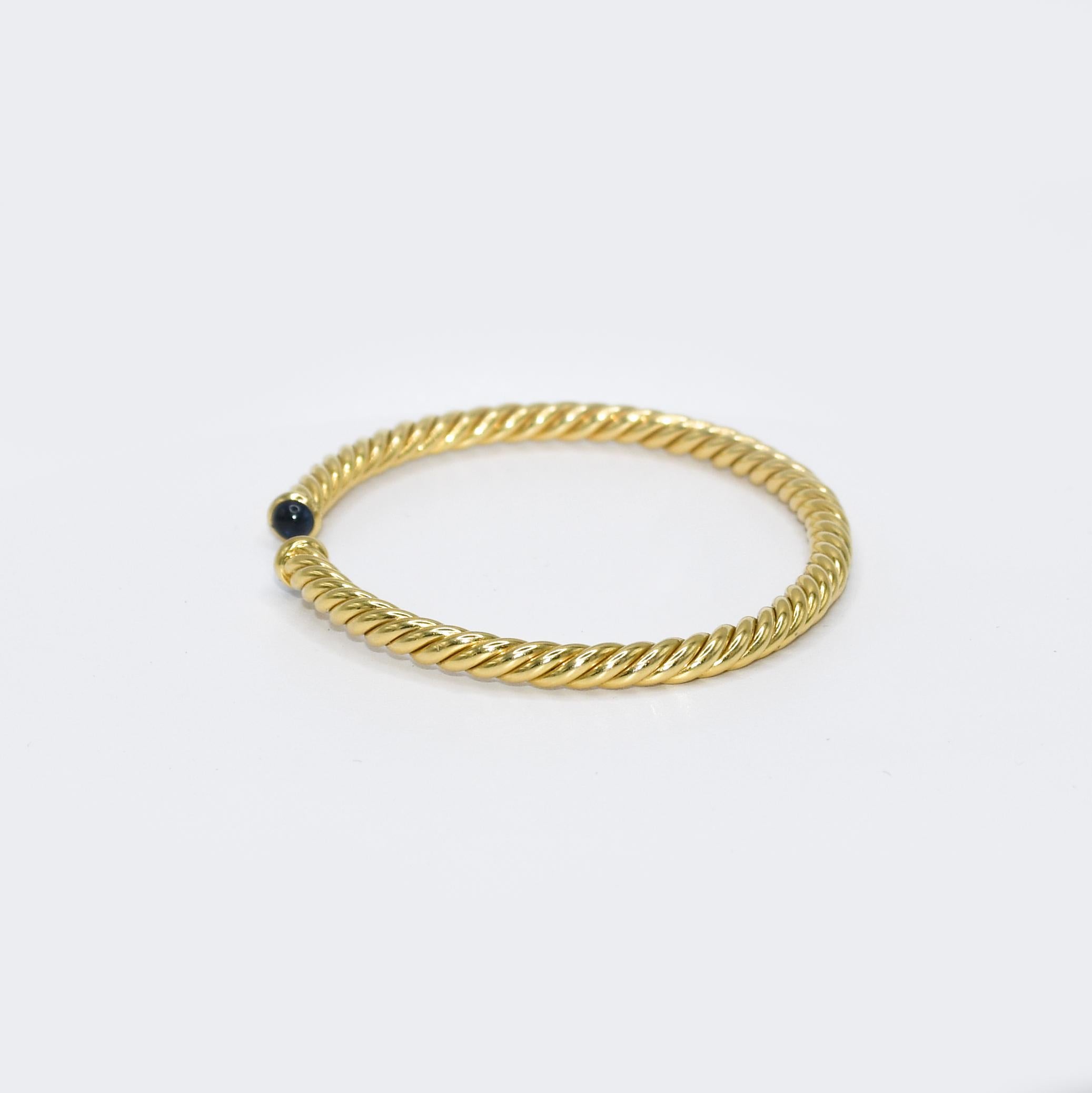 Women's or Men's 18K Yellow Gold David Yurman Spira Cable Bracelet & Sapphire, 8.5g