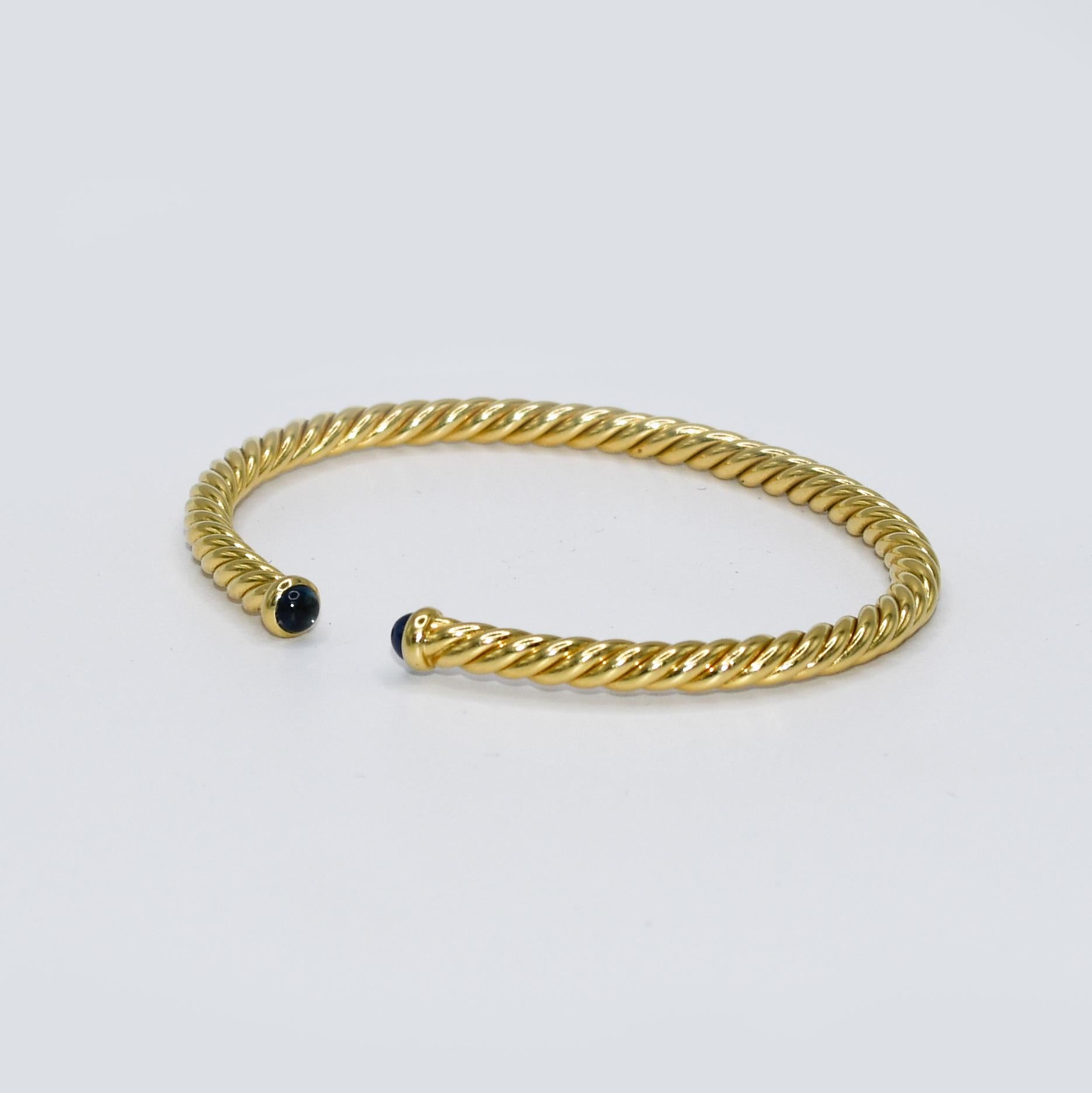 18K Yellow Gold David Yurman Spira Cable Bracelet & Sapphire, 8.5g 1