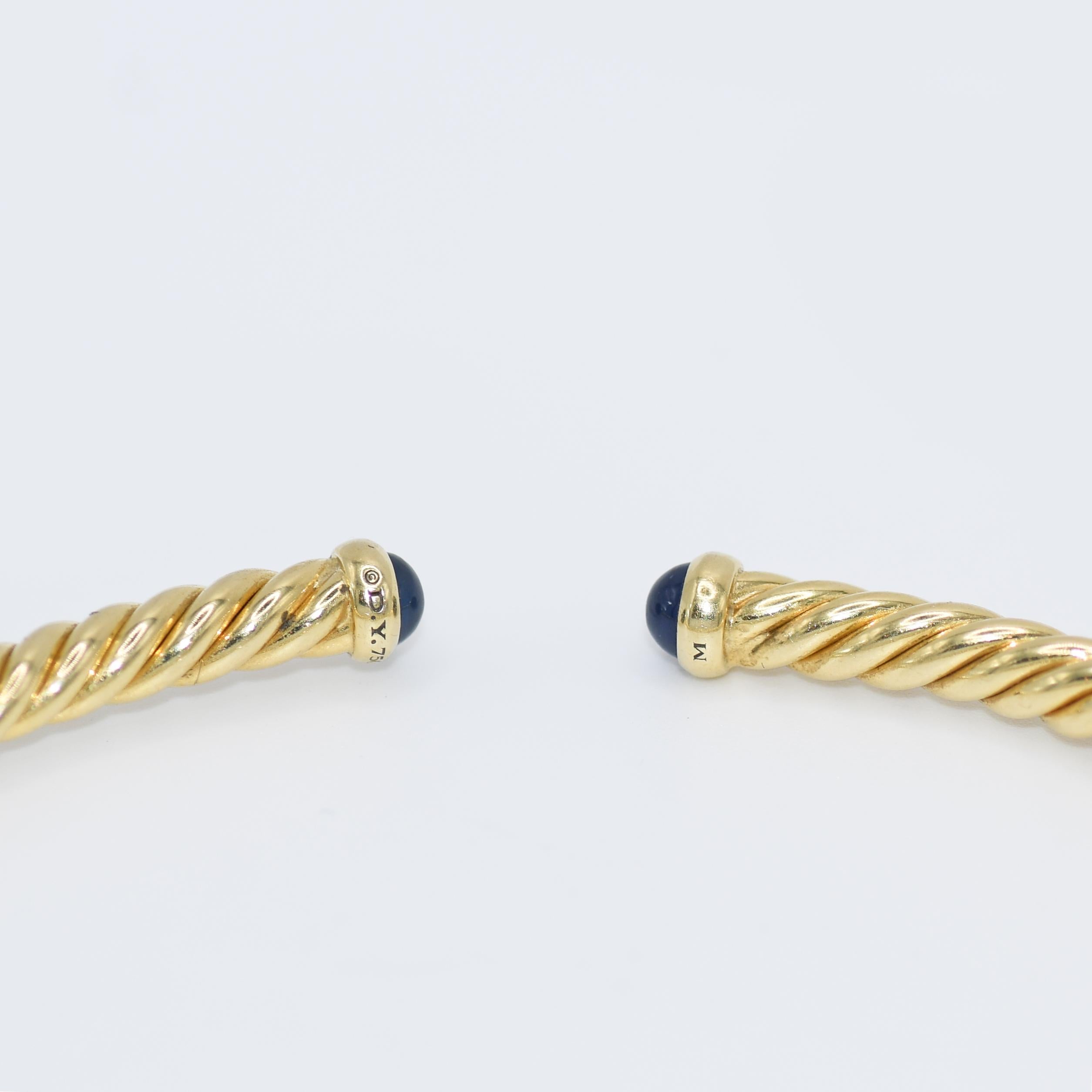 18K Yellow Gold David Yurman Spira Cable Bracelet & Sapphire, 8.5g 2