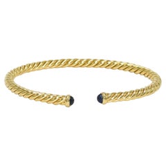 18K Yellow Gold David Yurman Spira Cable Bracelet & Sapphire, 8.5g