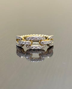 18K Yellow Gold David Yurman Stax Chain Link Diamond Ring