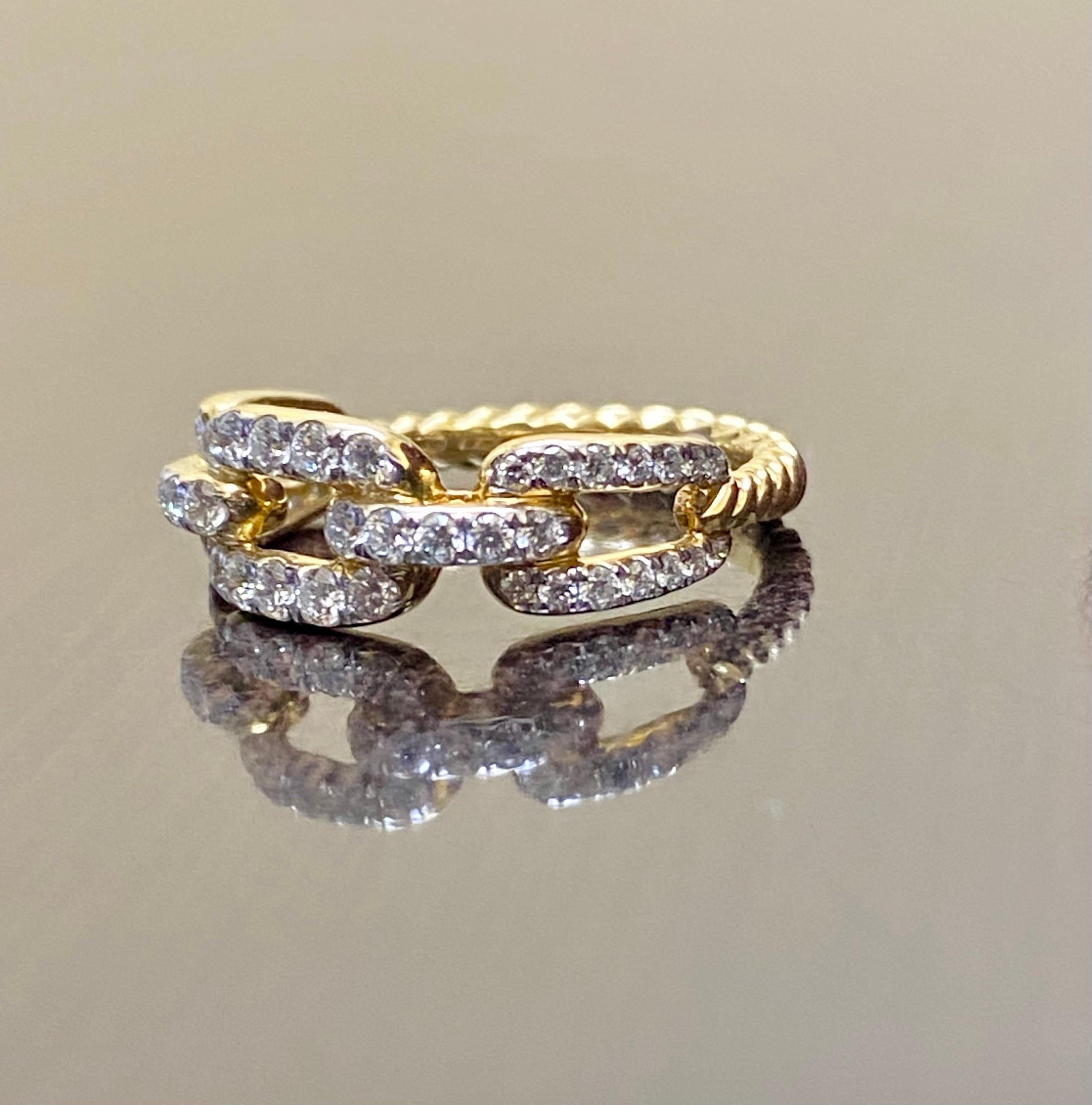 Taille ronde Bague en or jaune 18 carats David Yurman Stax Chain Link Diamond Ring en vente