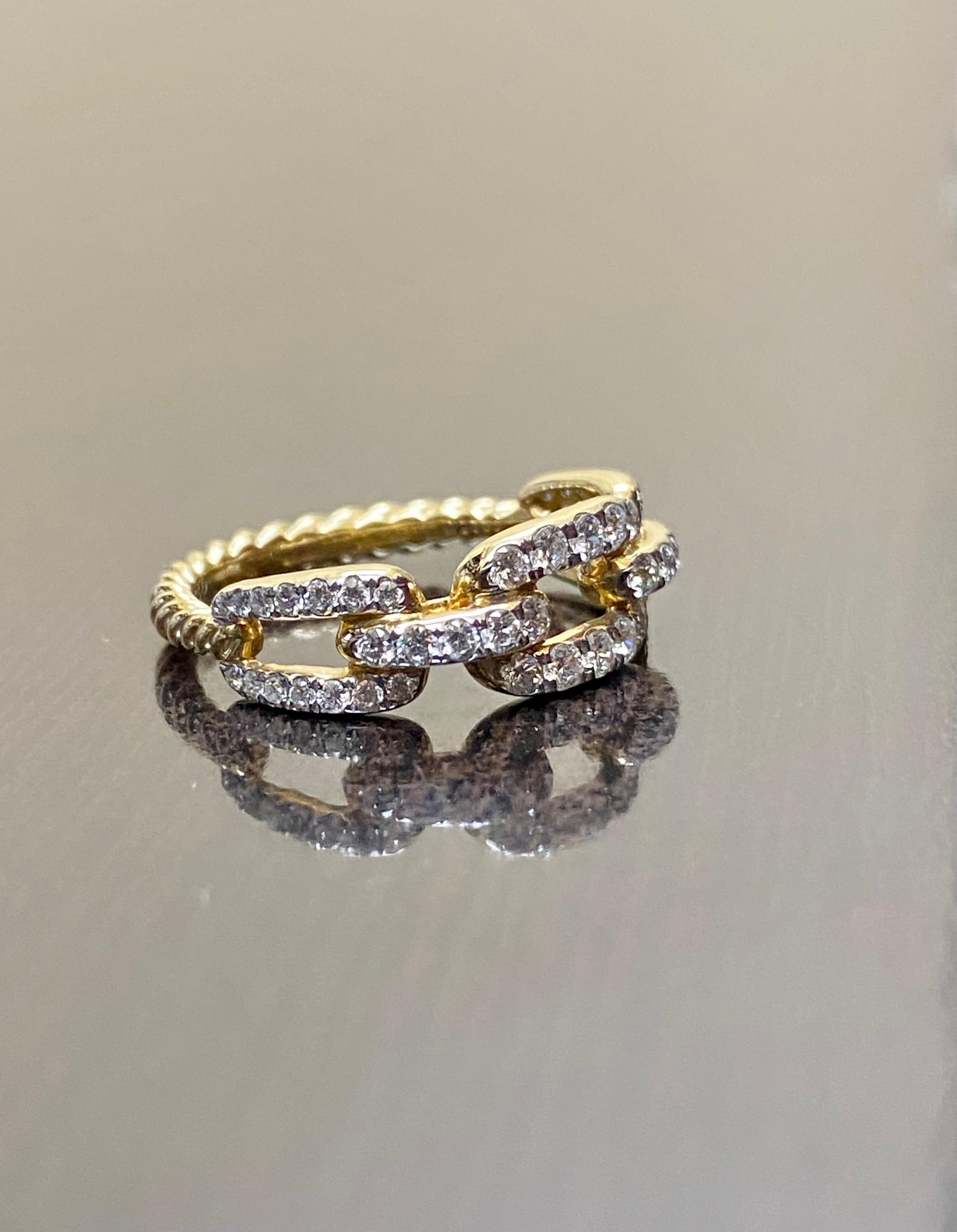 Round Cut 18K Yellow Gold David Yurman Stax Chain Link Diamond Ring For Sale