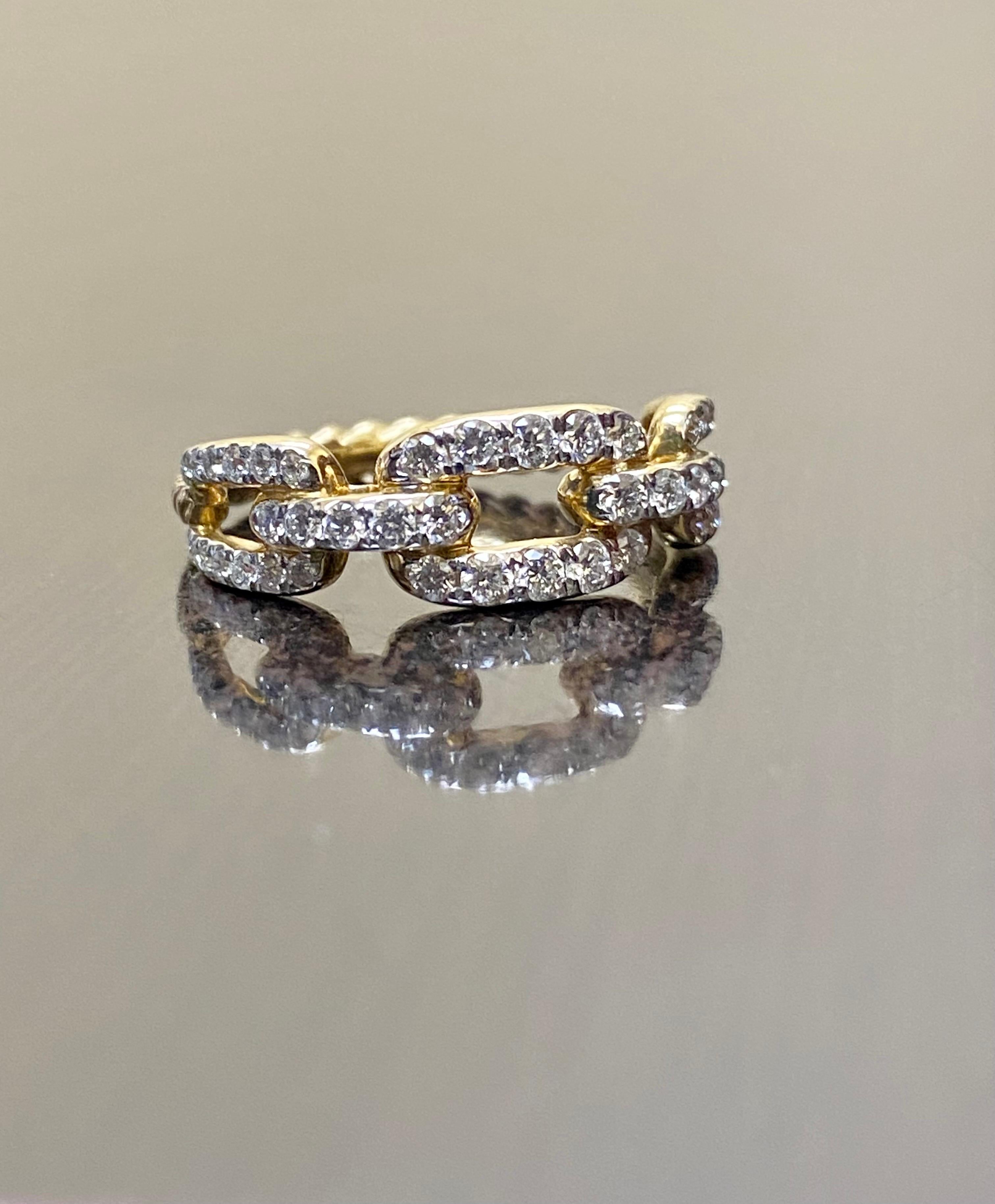 Round Cut 18K Yellow Gold David Yurman Stax Chain Link Diamond Ring For Sale