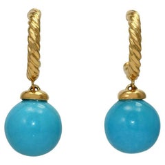 18k Yellow Gold David Yurman Turquoise Earrings, 4.8gr with Bag
