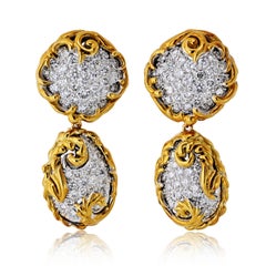 Orecchini in oro giallo 18 carati con diamanti da 10,00 carati, da giorno a sera