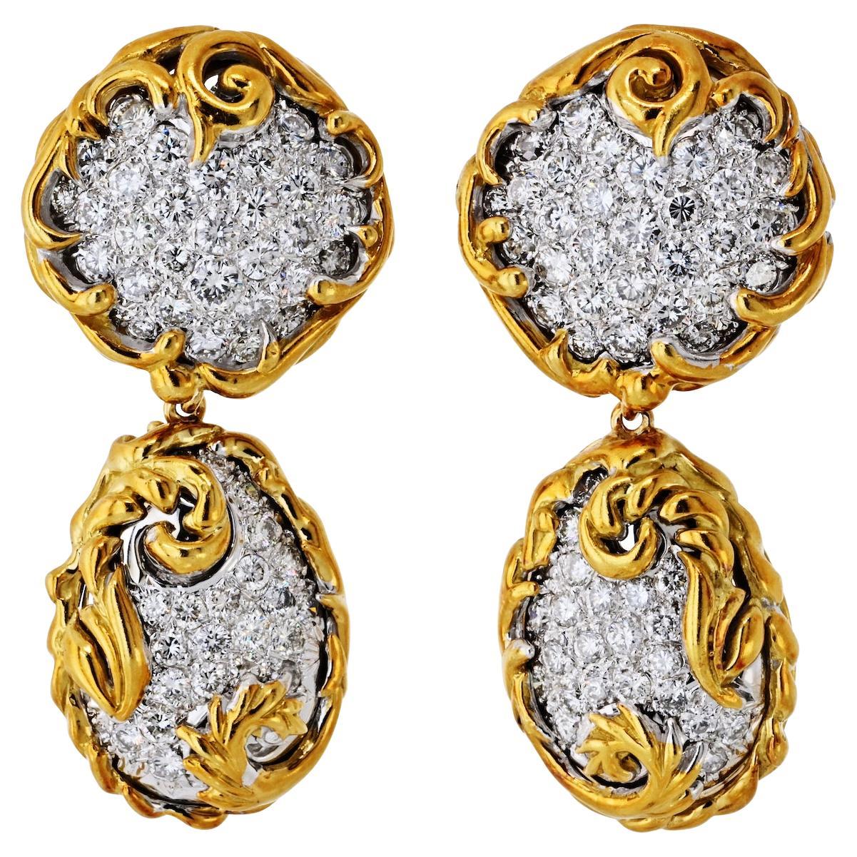 18K Yellow Gold Day To Night Dangling 10.00cttw Diamond Earrings