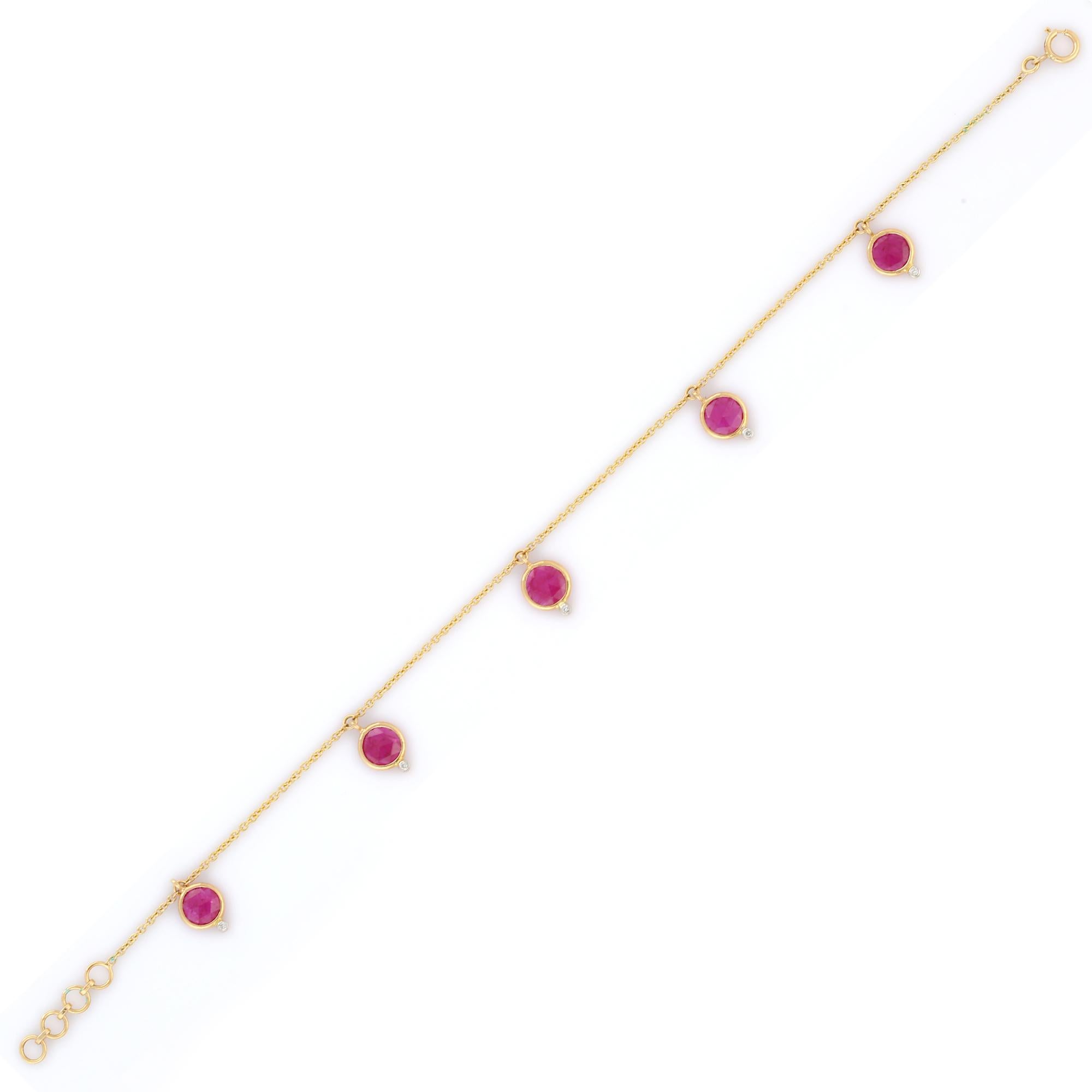 18 Karat Gelbgold Kette Armband mit baumelndem Rubin-Diamant-Anhänger (Art déco) im Angebot