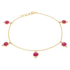18K Yellow Gold Chain Bracelet with Dangling Ruby Diamond Charm
