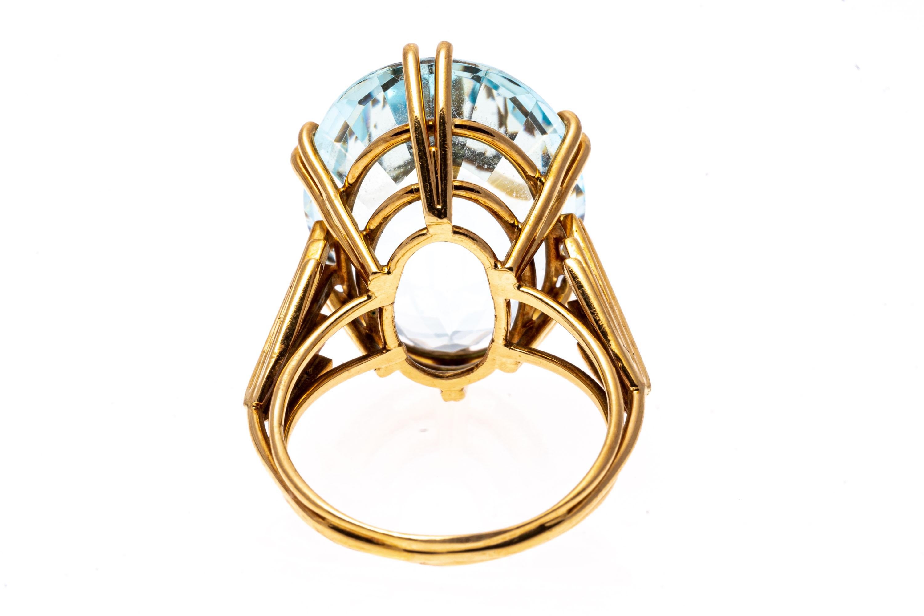 18k Yellow Gold Deco Style Oval Aquamarine Ring, App. 16.36 CTS For Sale 3