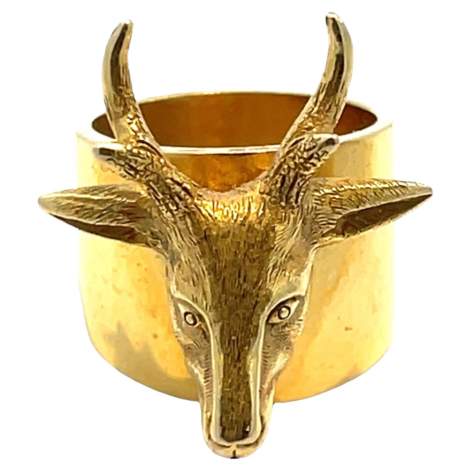 18K Yellow Gold Deer Head Charm Pendant/ Scarf Ring For Sale