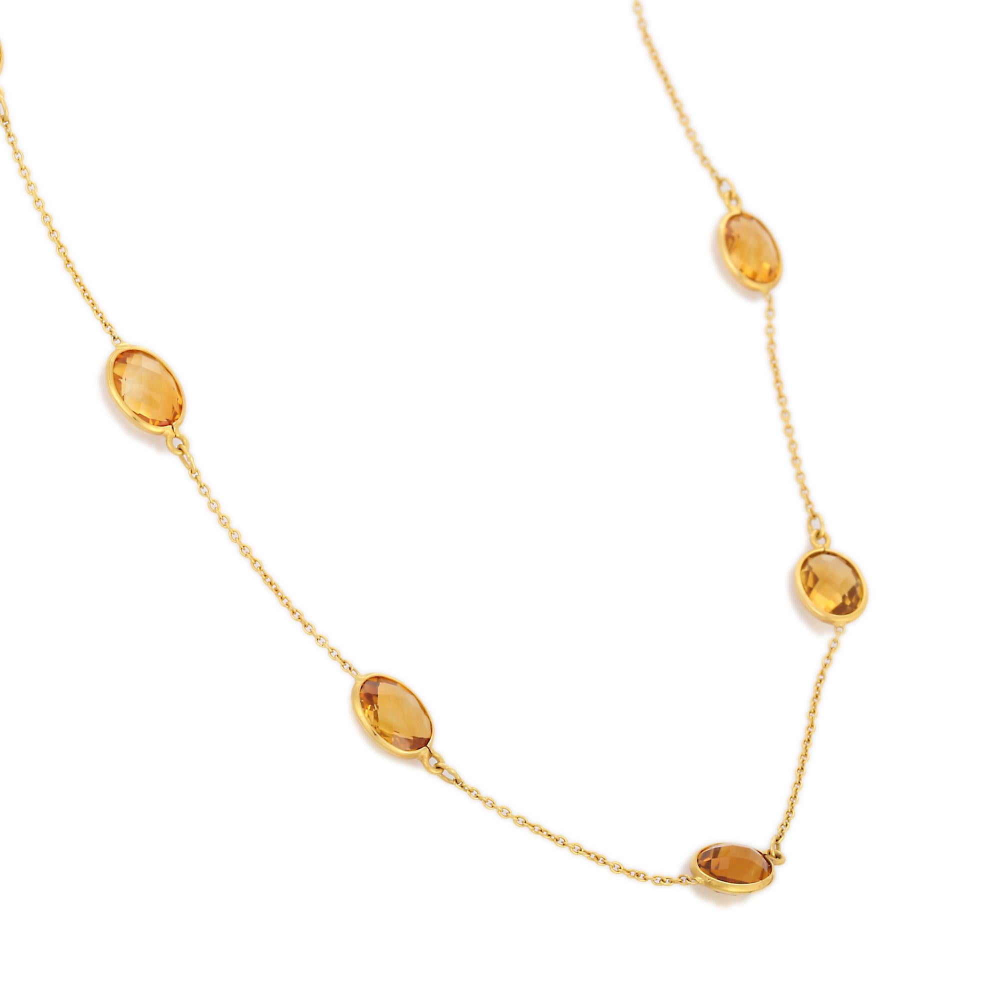 Modern 18k Yellow Gold Delicate 17.5 Ct Oval Cut Citrine Chain Necklace For Sale