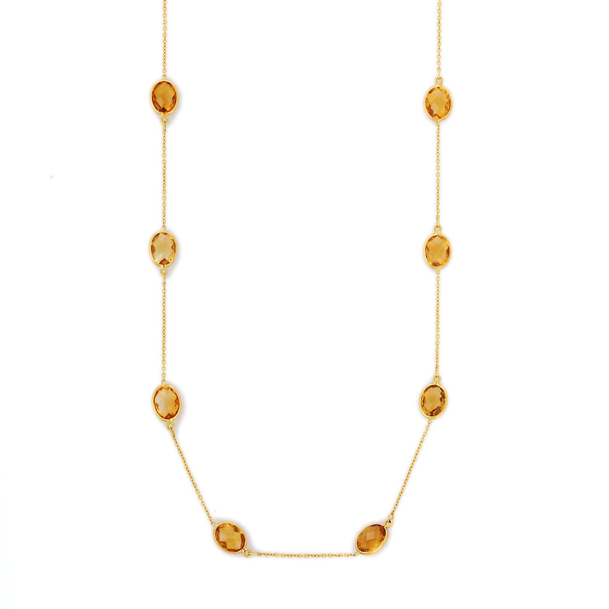 18k Yellow Gold Delicate 17.5 Ct Oval Cut Citrine Chain Necklace In New Condition For Sale In Houston, TX