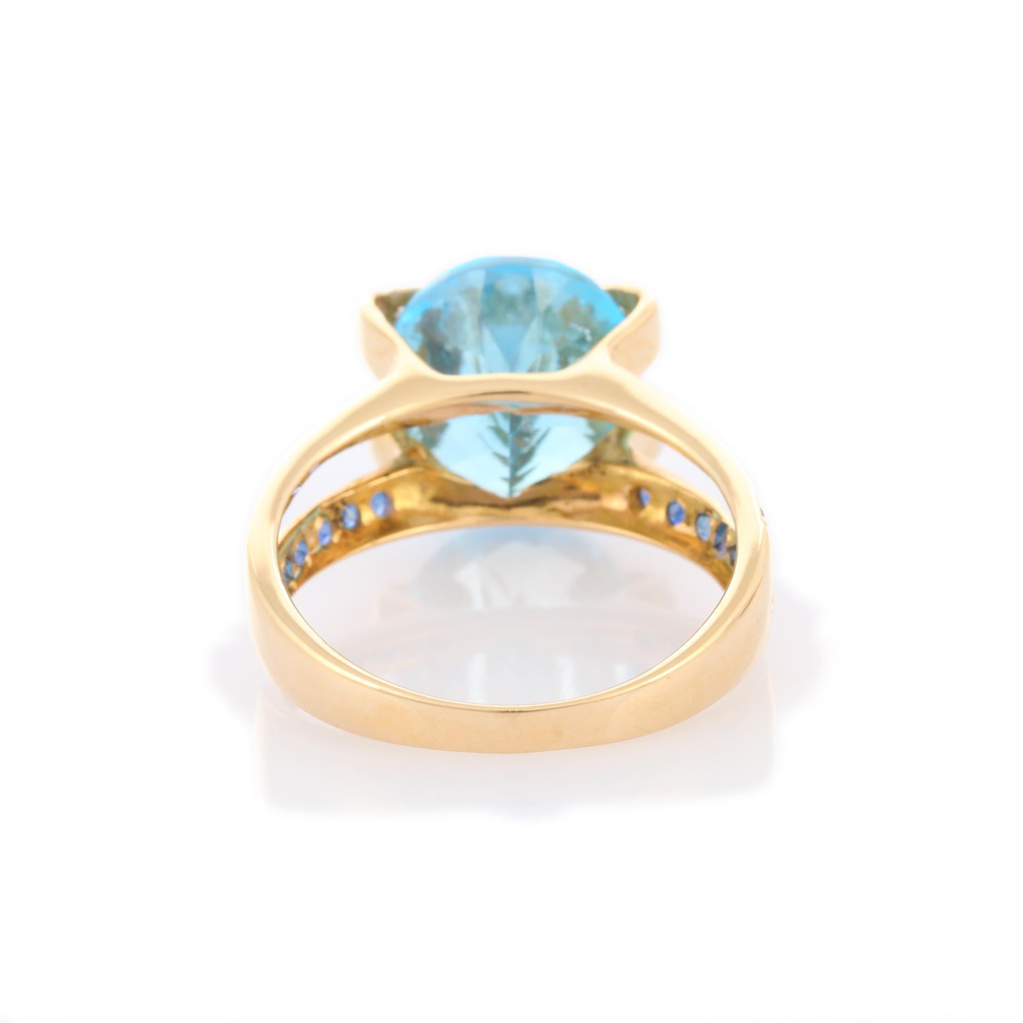 For Sale:  18K Yellow Gold Designer Blue Topaz Cocktail Ring with Sapphire and Diamonds 4