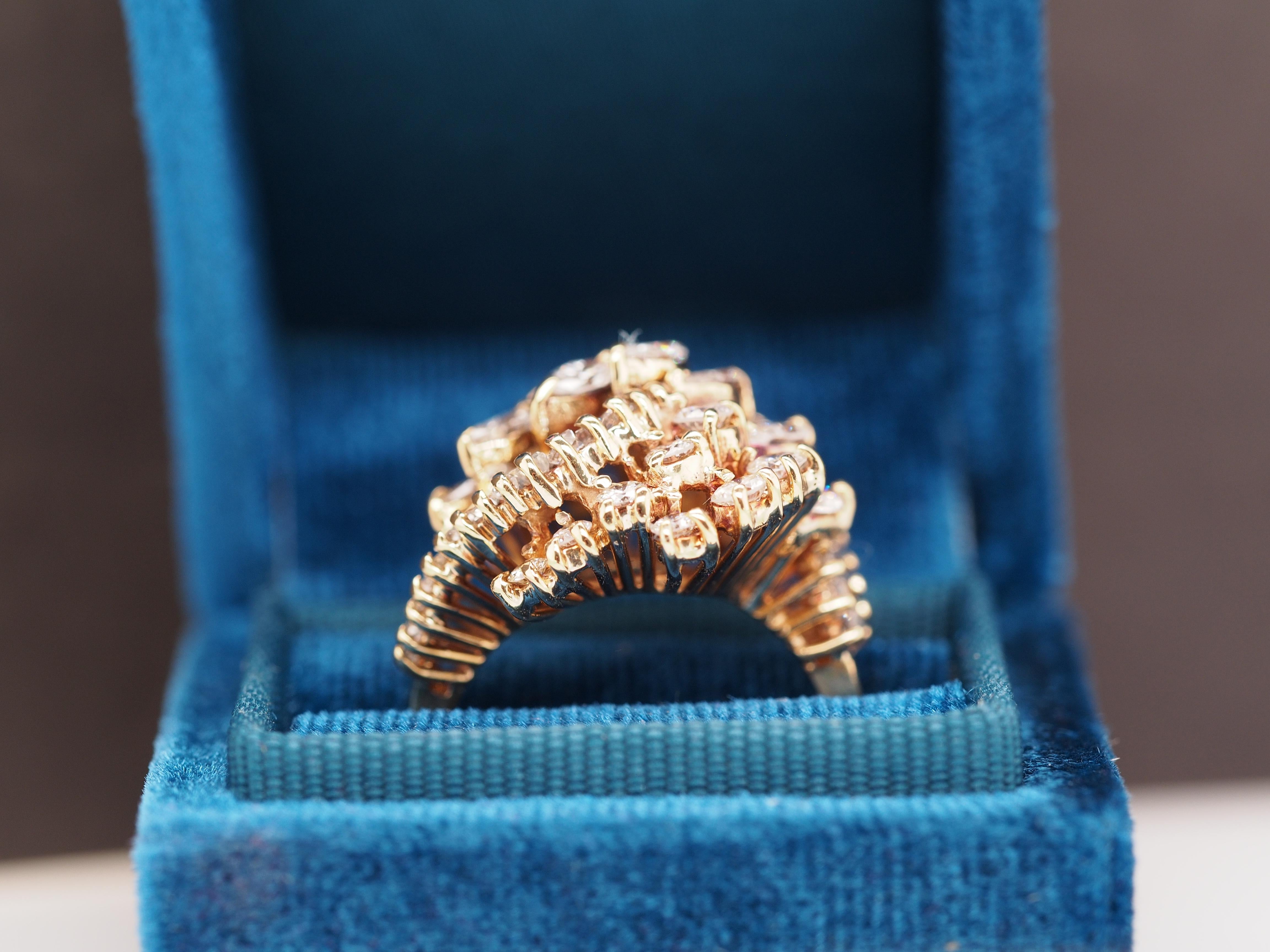 Women's 18K Yellow Gold Designer Diamond Swirl Cocktail Ring For Sale