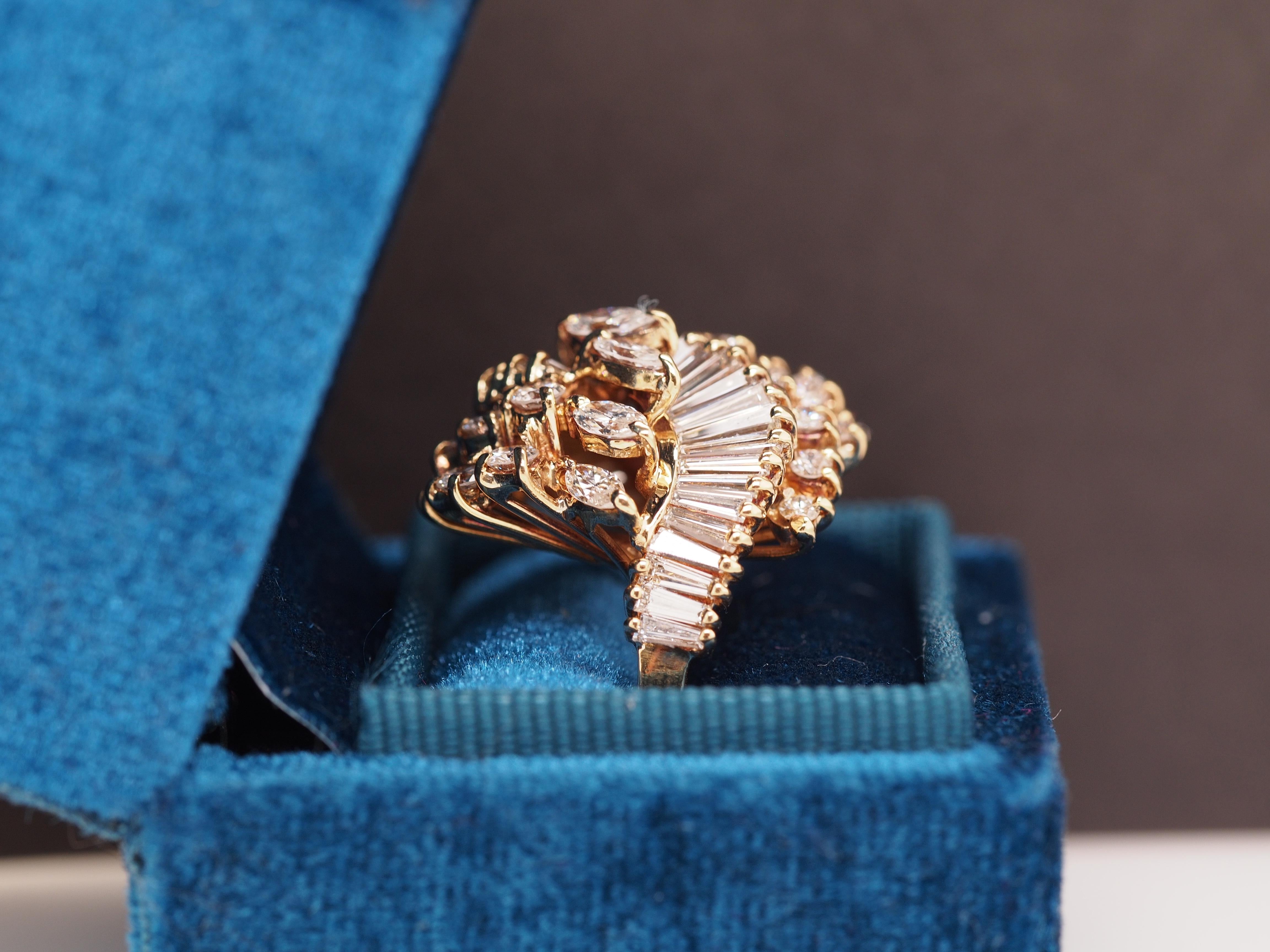 18K Yellow Gold Designer Diamond Swirl Cocktail Ring For Sale 1