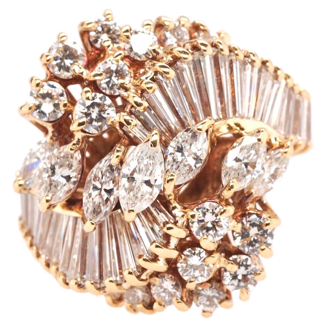 18K Yellow Gold Designer Diamond Swirl Cocktail Ring