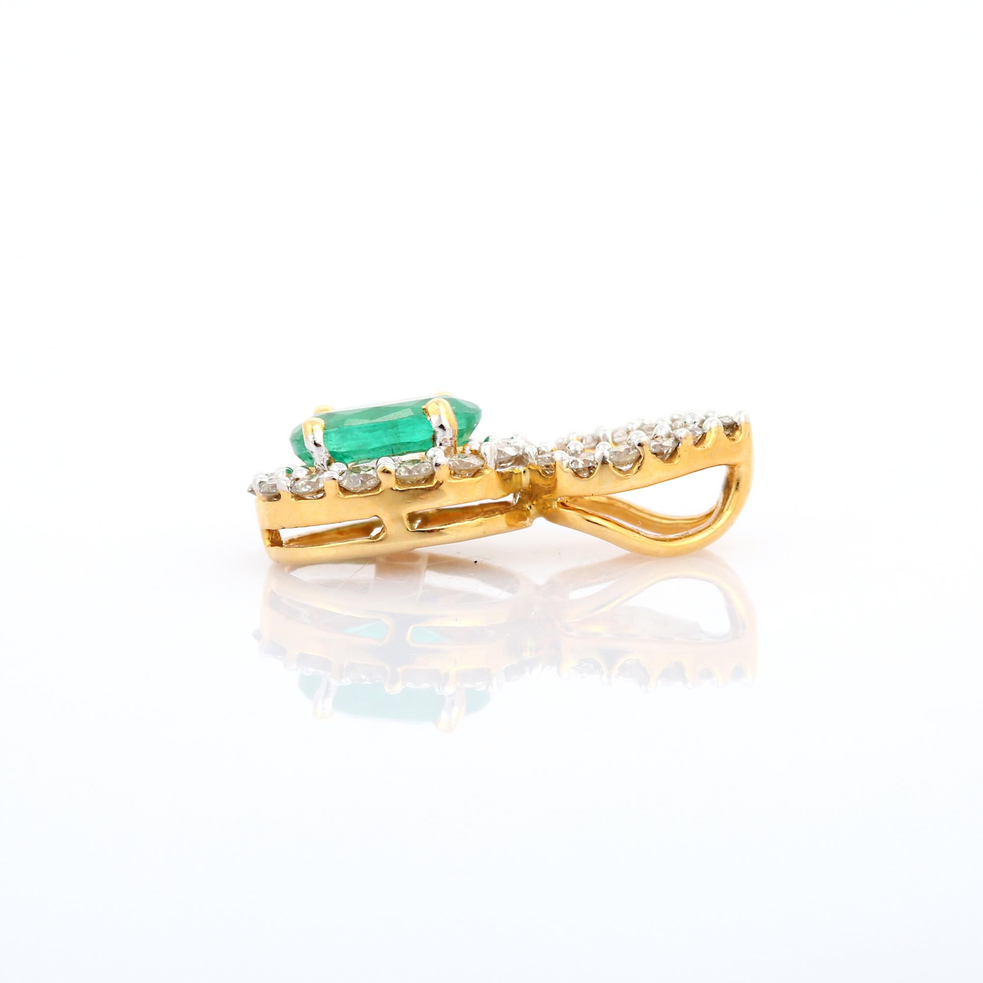 Modern 18K Yellow Gold Designer Emerald Pendant with Diamonds For Sale