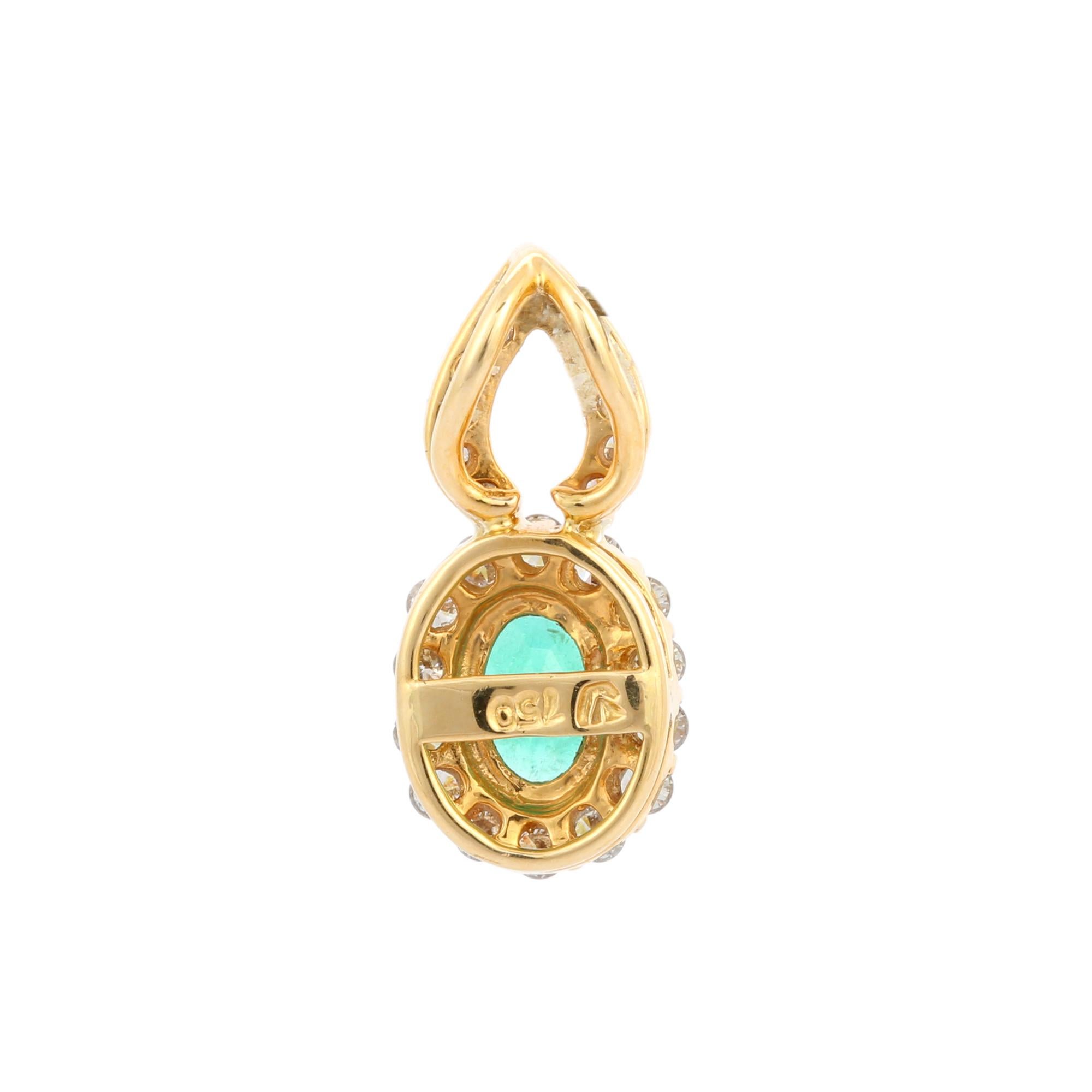 Women's 18K Yellow Gold Designer Emerald Pendant with Diamonds For Sale