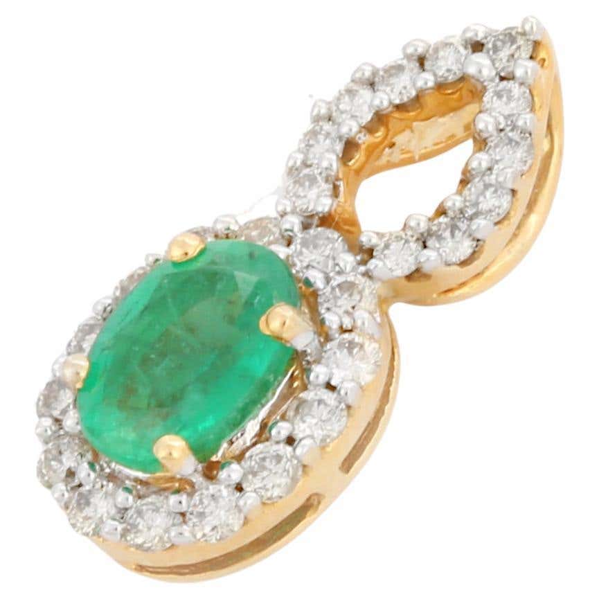 Modern Emerald Diamonds 18 Karat Yellow Gold Vine Leaves Pendant For ...