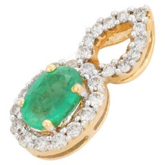 18K Yellow Gold Designer Emerald Pendant with Diamonds
