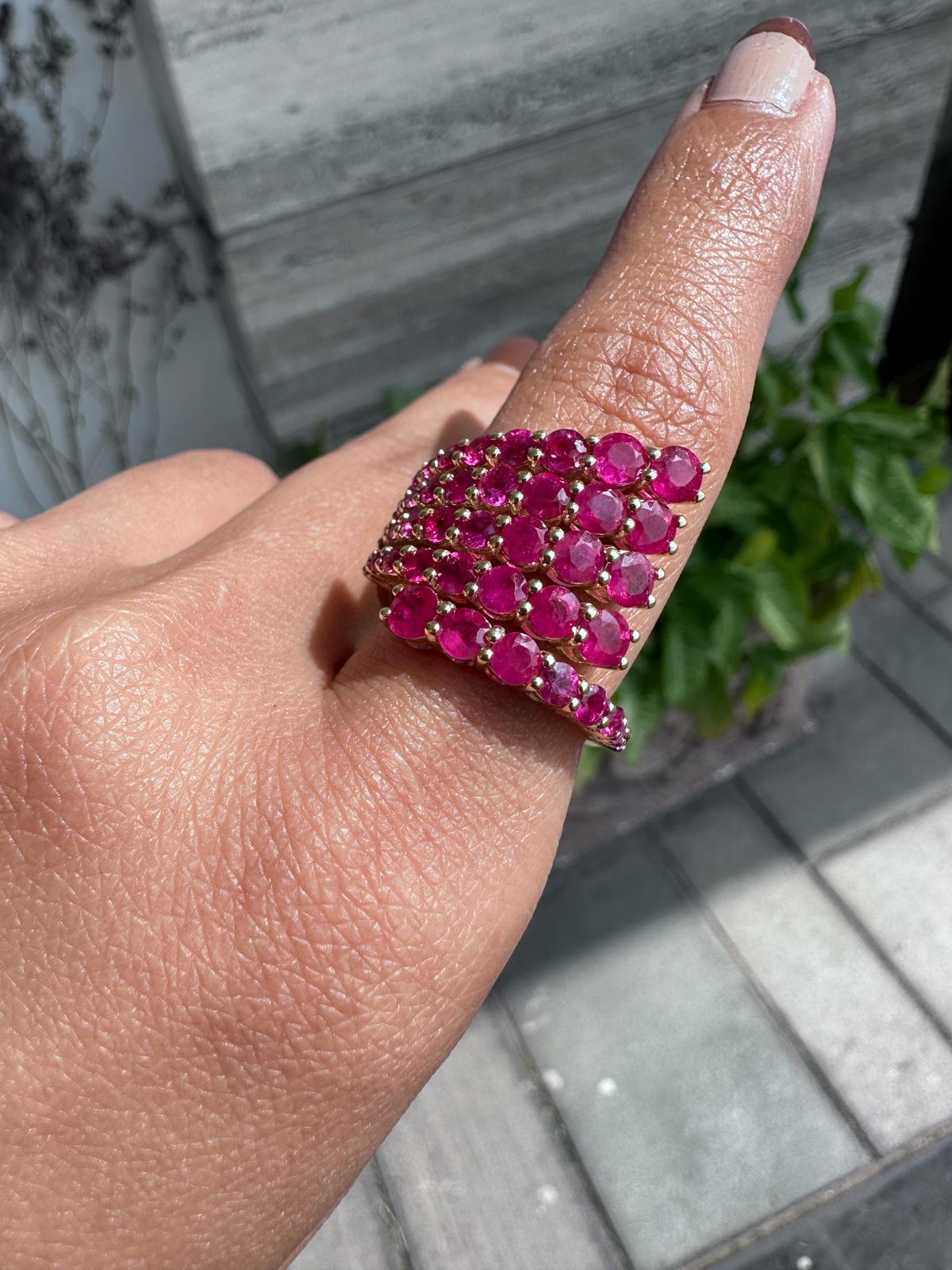 For Sale:  18k Yellow Gold Designer Multi Wrap 5.1 CTW Ruby Cocktail Ring Gift for Women 2