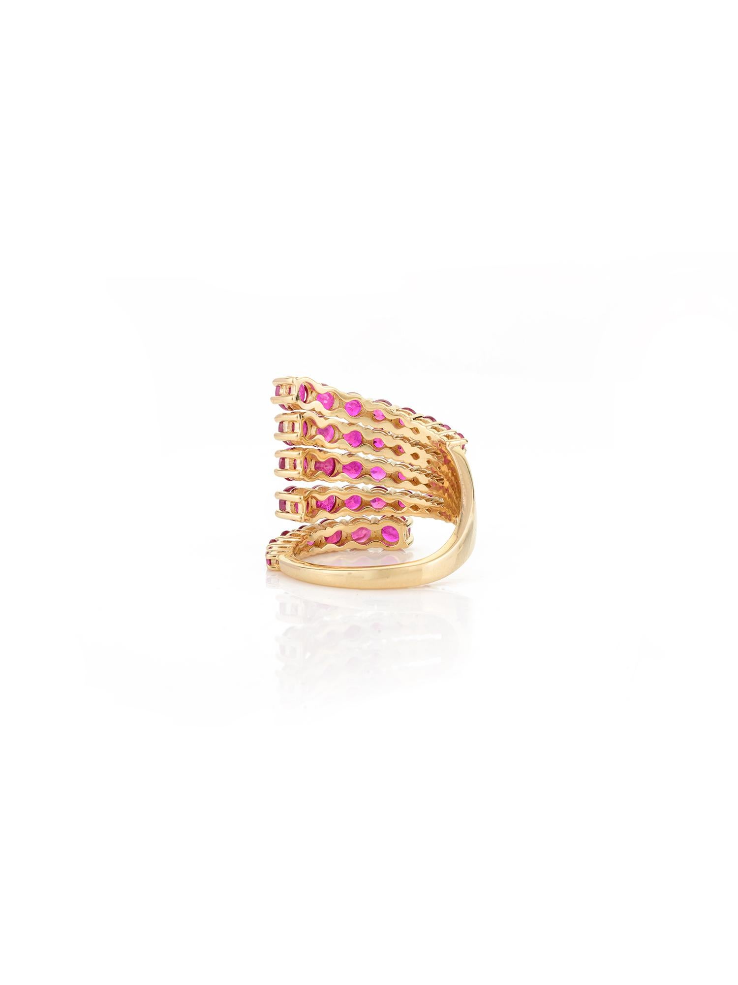 For Sale:  18k Yellow Gold Designer Multi Wrap 5.1 CTW Ruby Cocktail Ring Gift for Women 4