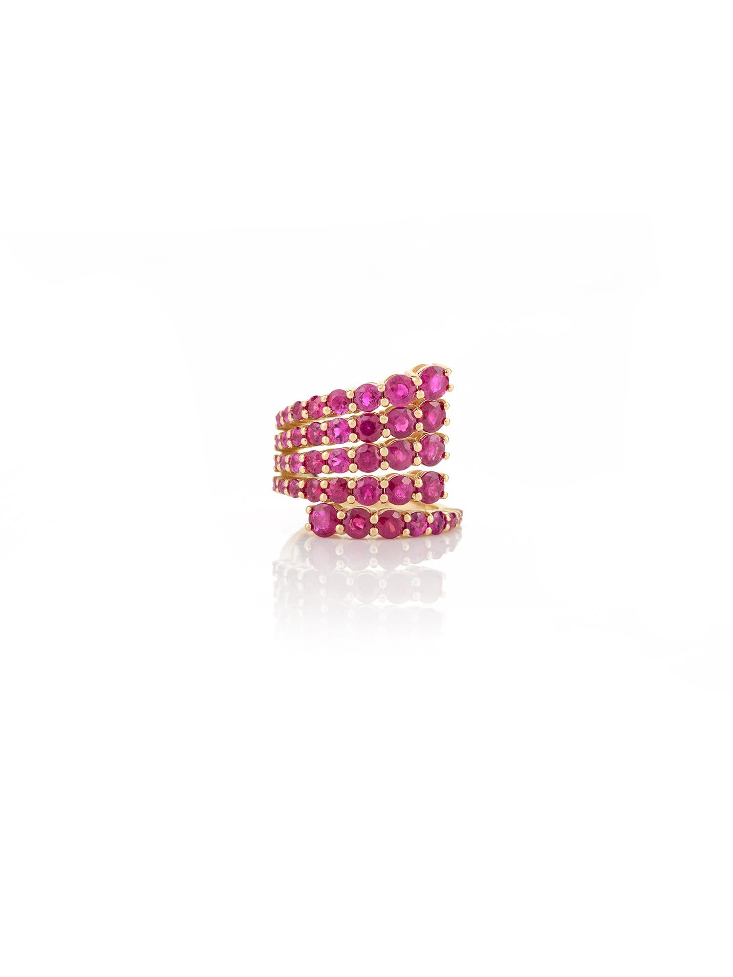 For Sale:  18k Yellow Gold Designer Multi Wrap 5.1 CTW Ruby Cocktail Ring Gift for Women 7