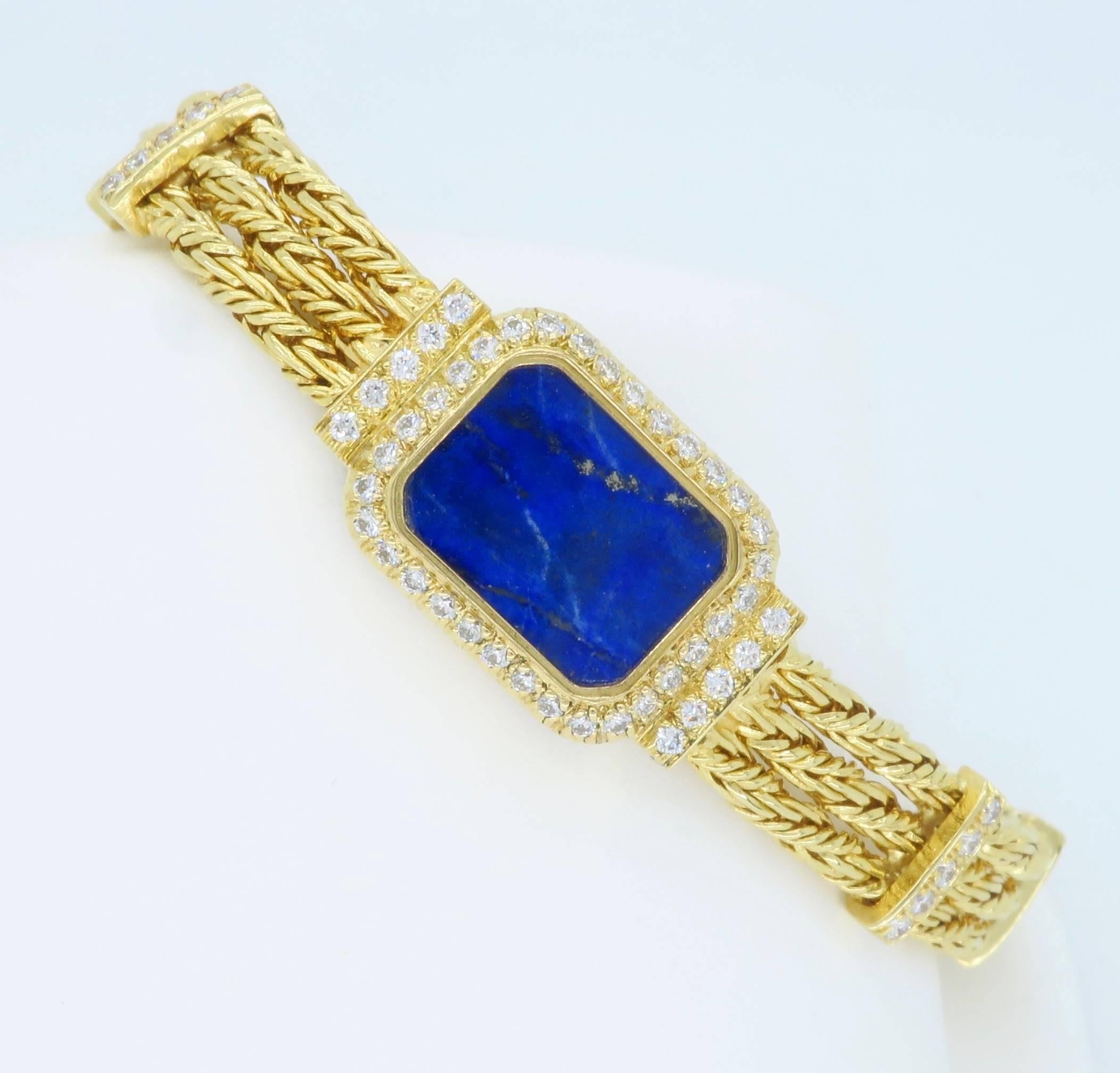 18 Karat Yellow Gold Diamond and Lapis Lazuli Bracelet 7
