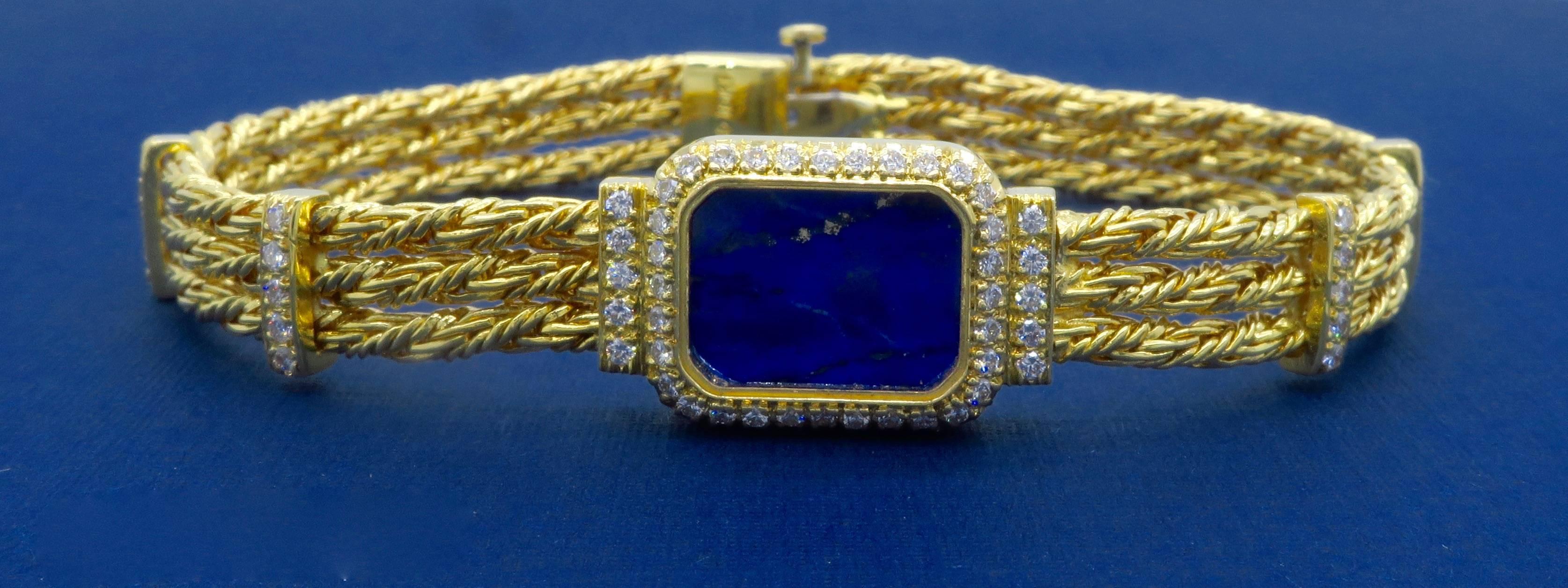 18 Karat Yellow Gold Diamond and Lapis Lazuli Bracelet 8