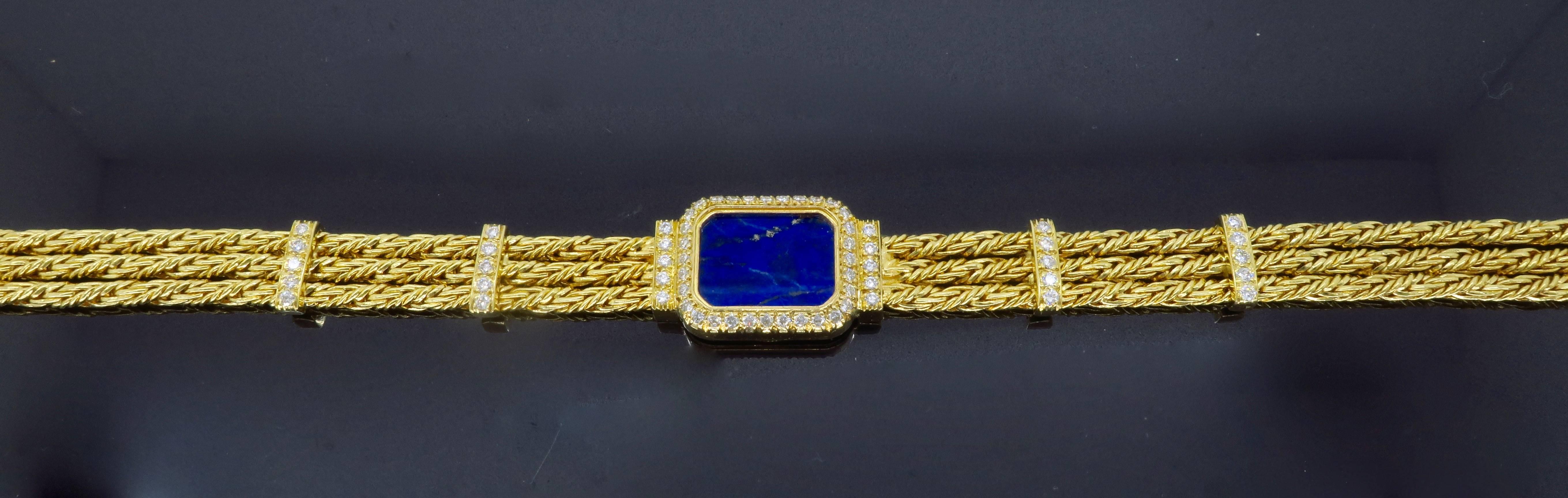 18 Karat Yellow Gold Diamond and Lapis Lazuli Bracelet 3