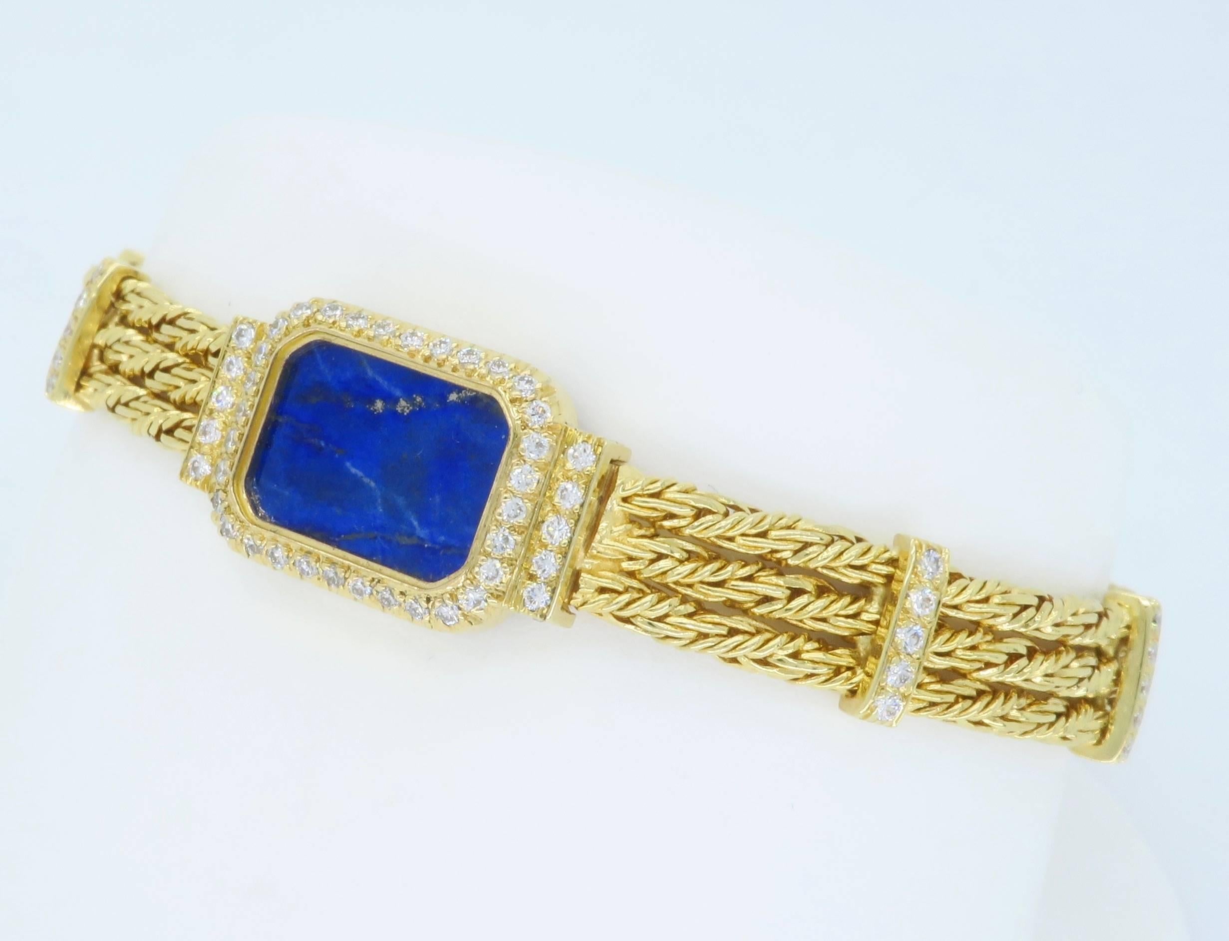 18 Karat Yellow Gold Diamond and Lapis Lazuli Bracelet 4