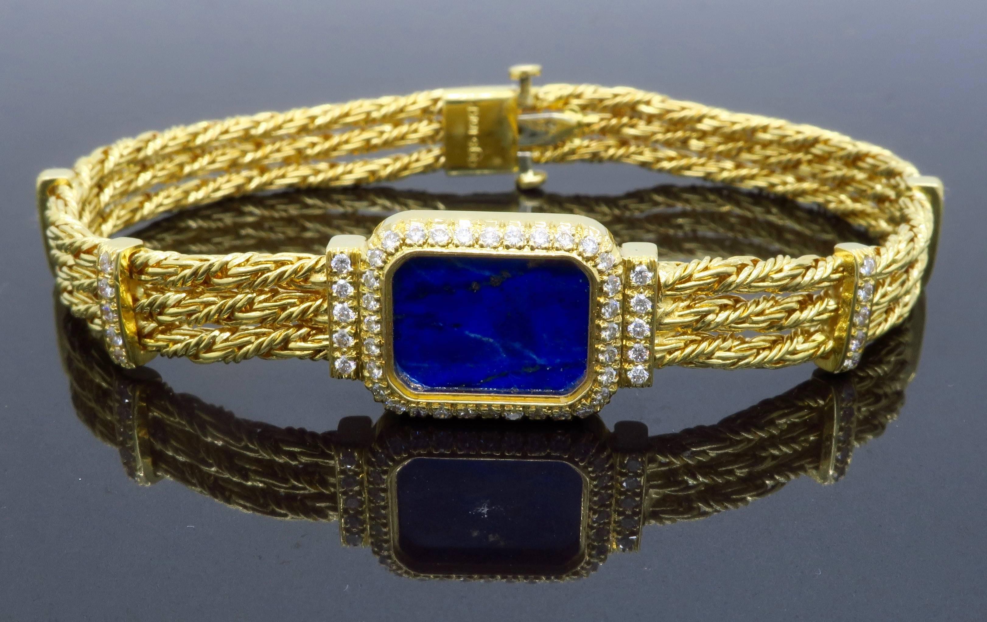 18 Karat Yellow Gold Diamond and Lapis Lazuli Bracelet 5