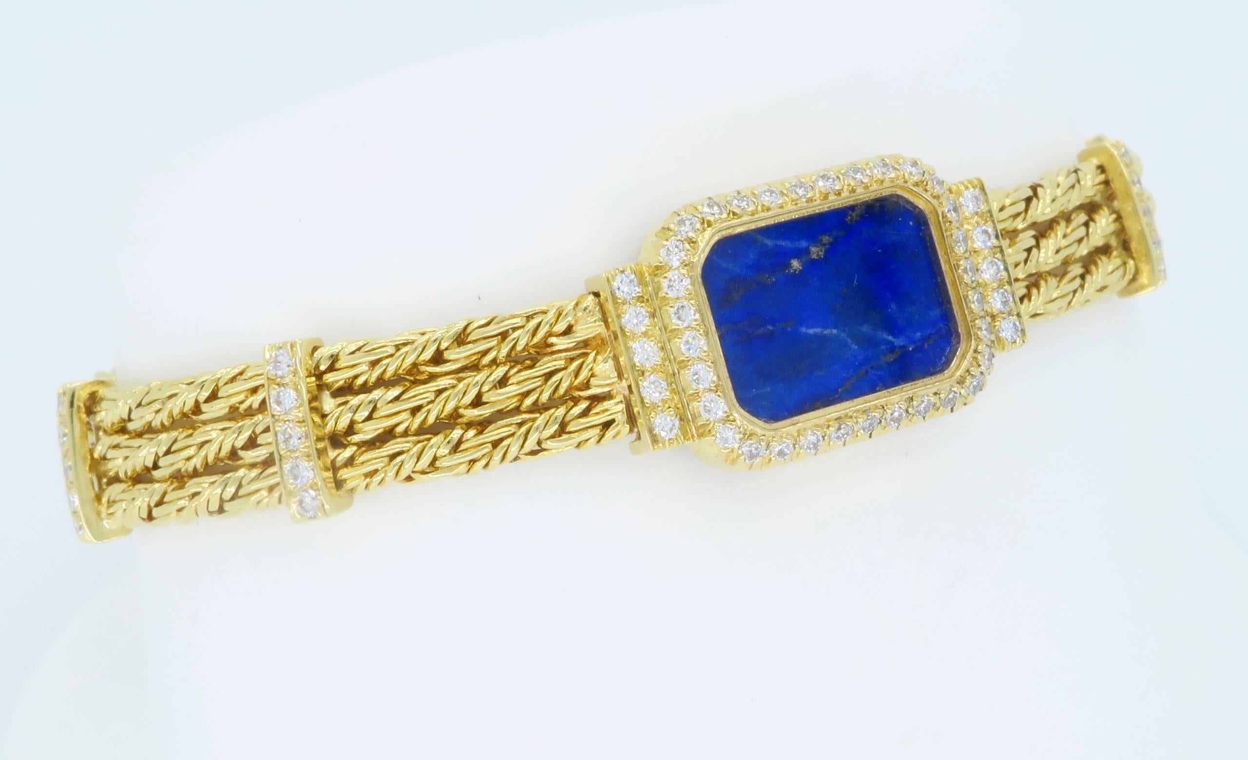 18 Karat Yellow Gold Diamond and Lapis Lazuli Bracelet 6