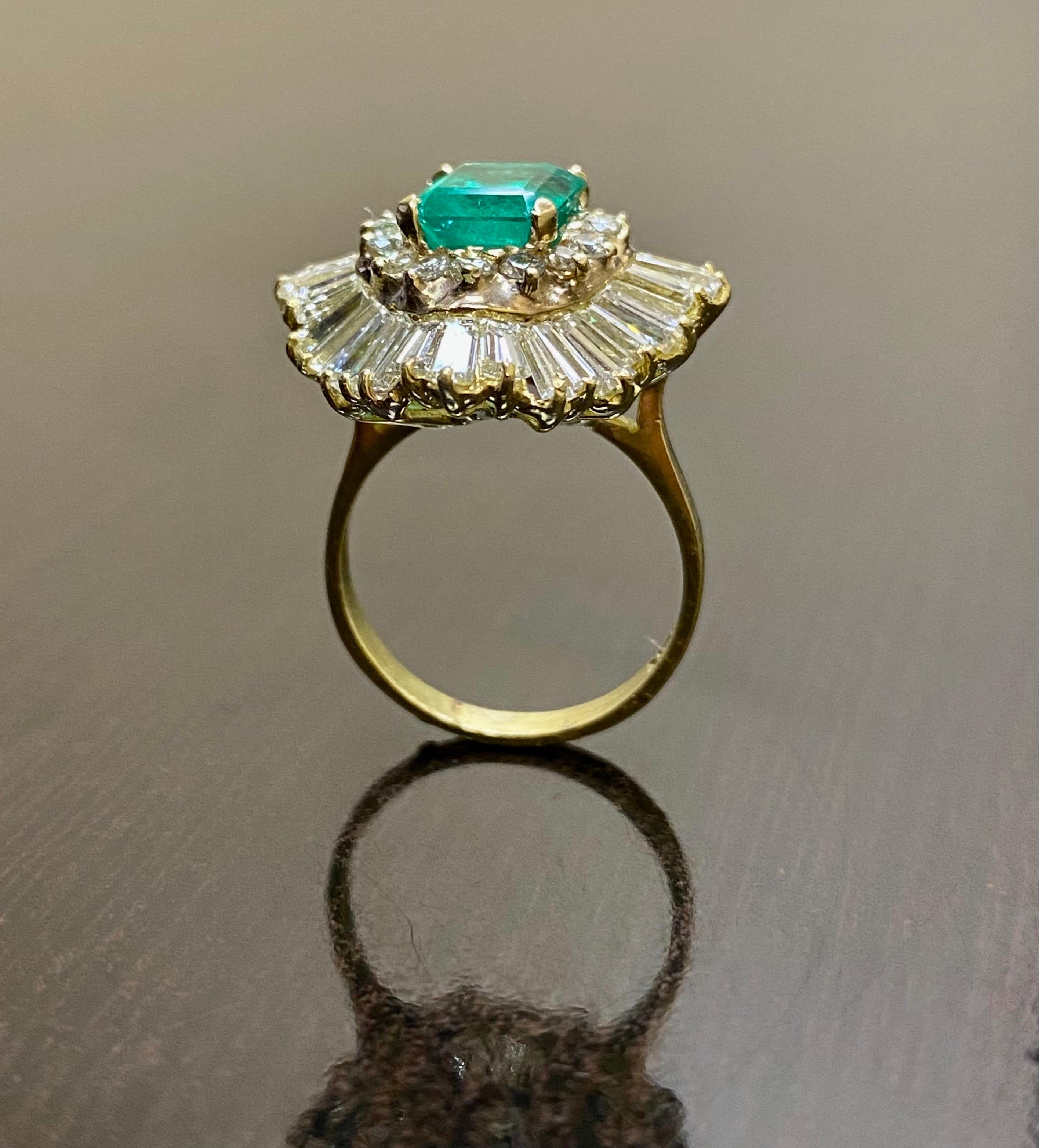 Emerald Cut 18K Yellow Gold Diamond 2.09 Carat GIA Certified F1 Colombian Emerald Ring For Sale