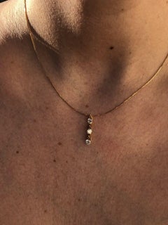 18 Karat Yellow Gold and Diamond 3-Stone Drop Pendant Necklace 0.50 Carat