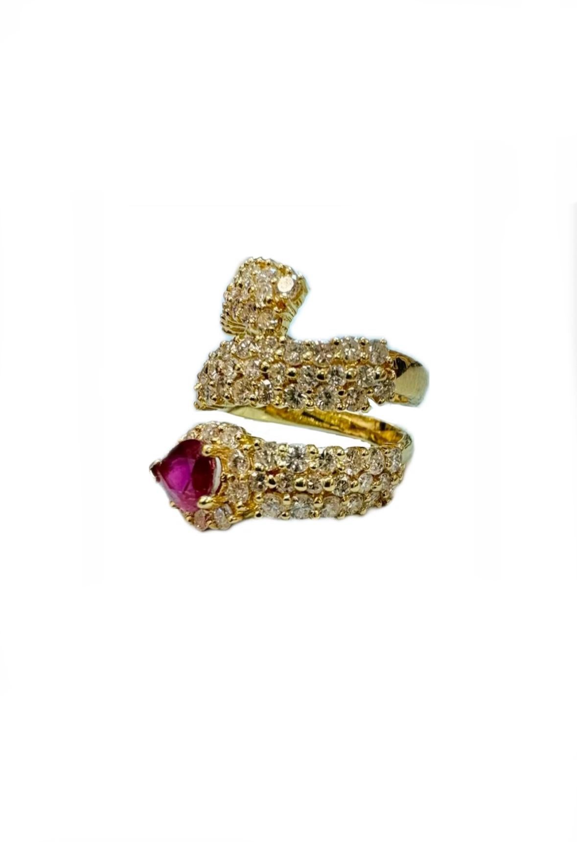 Bague en or jaune 18 carats avec rubis en forme de poire de 3,64 carats, certifié GIA, sans chaleur Neuf - En vente à Los Angeles, CA