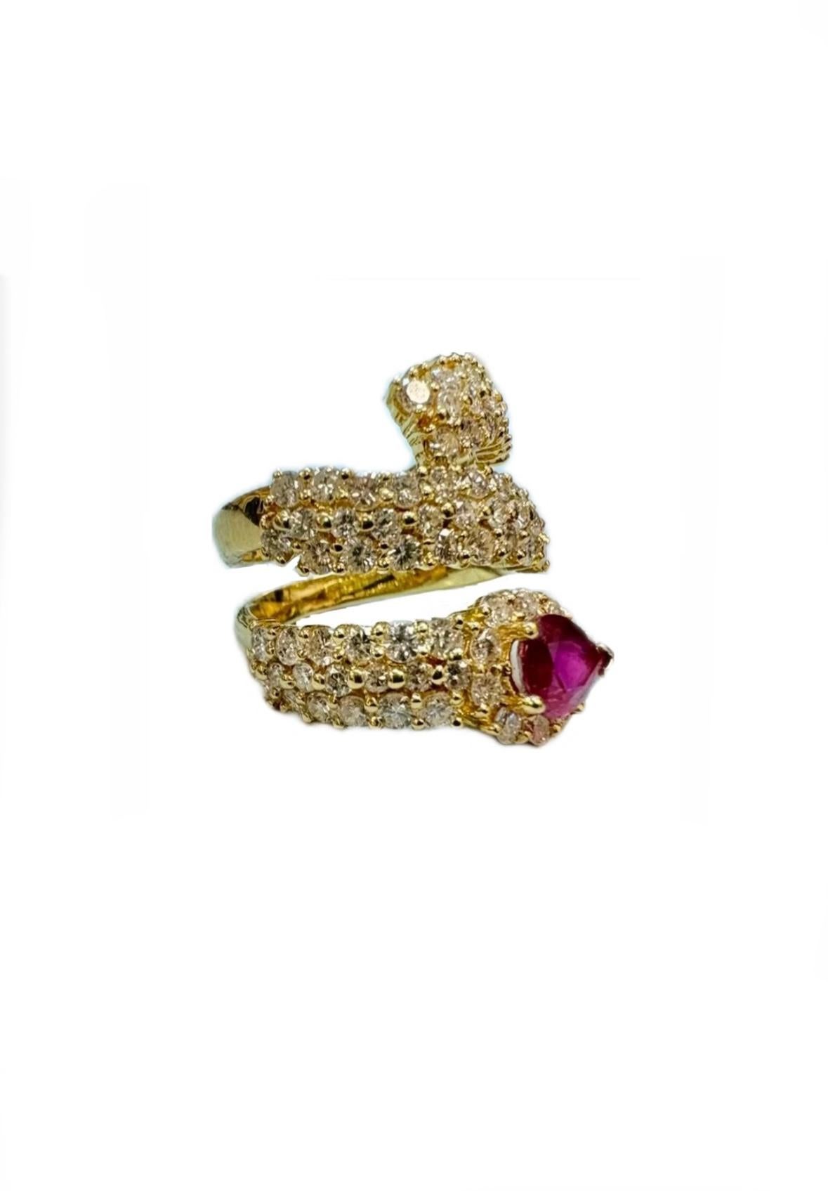 Bague en or jaune 18 carats avec rubis en forme de poire de 3,64 carats, certifié GIA, sans chaleur Pour femmes en vente