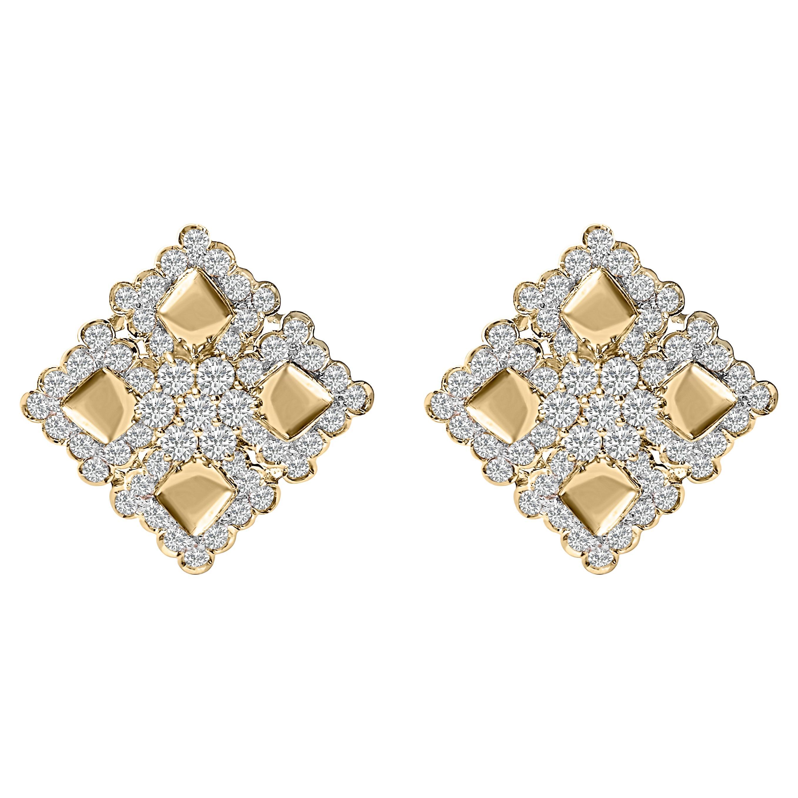18K Yellow Gold Diamond 5 1/5 Cttw Geometric Cluster Stud Earrings