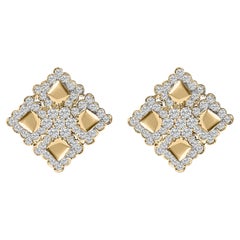 18K Yellow Gold Diamond 5 1/5 Cttw Geometric Cluster Stud Earrings