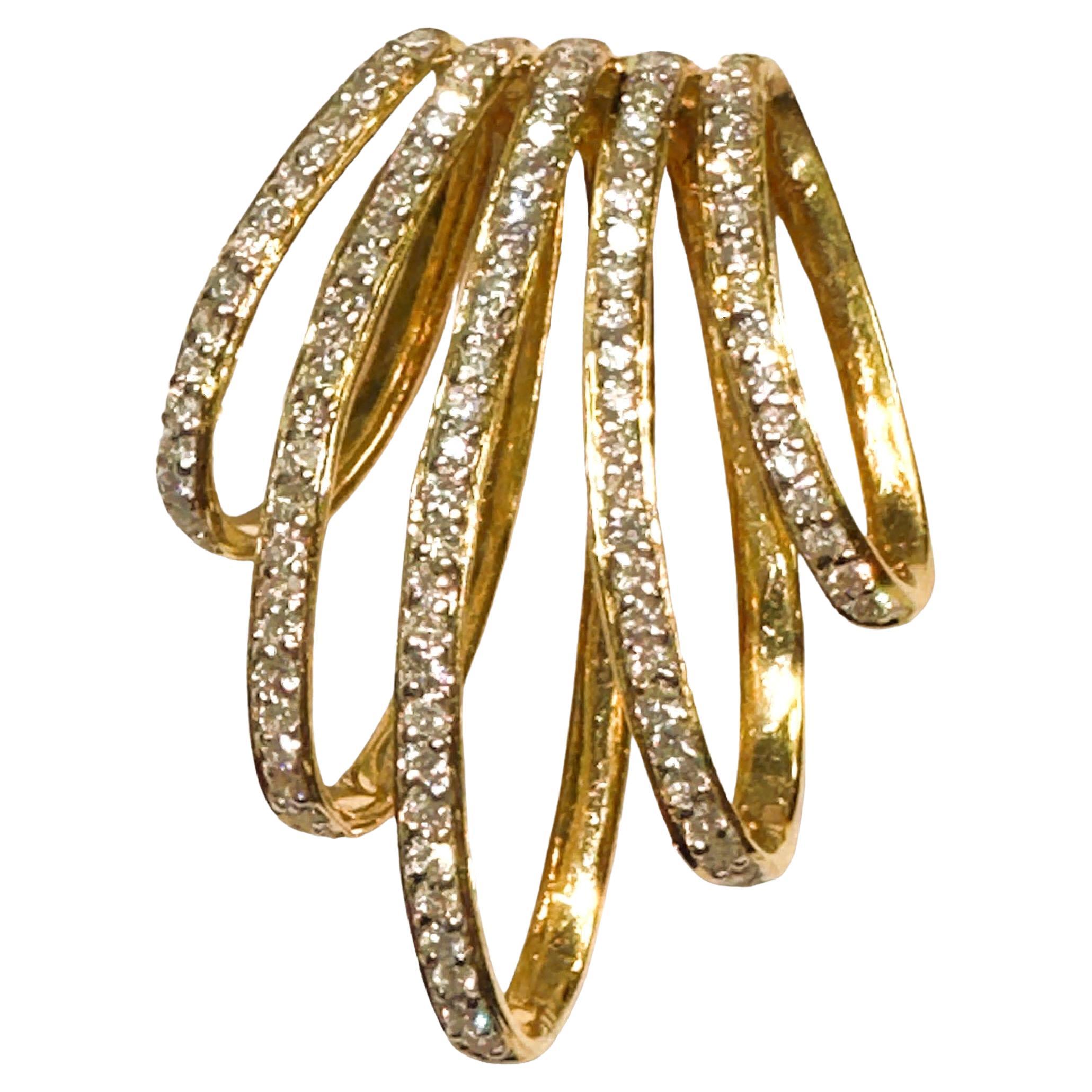 18k Yellow Gold Diamond 5 Curved Linear Loop Slide Pendant with