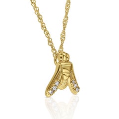 18K Yellow Gold Diamond Accent Pendant Necklace with Fly Emblem