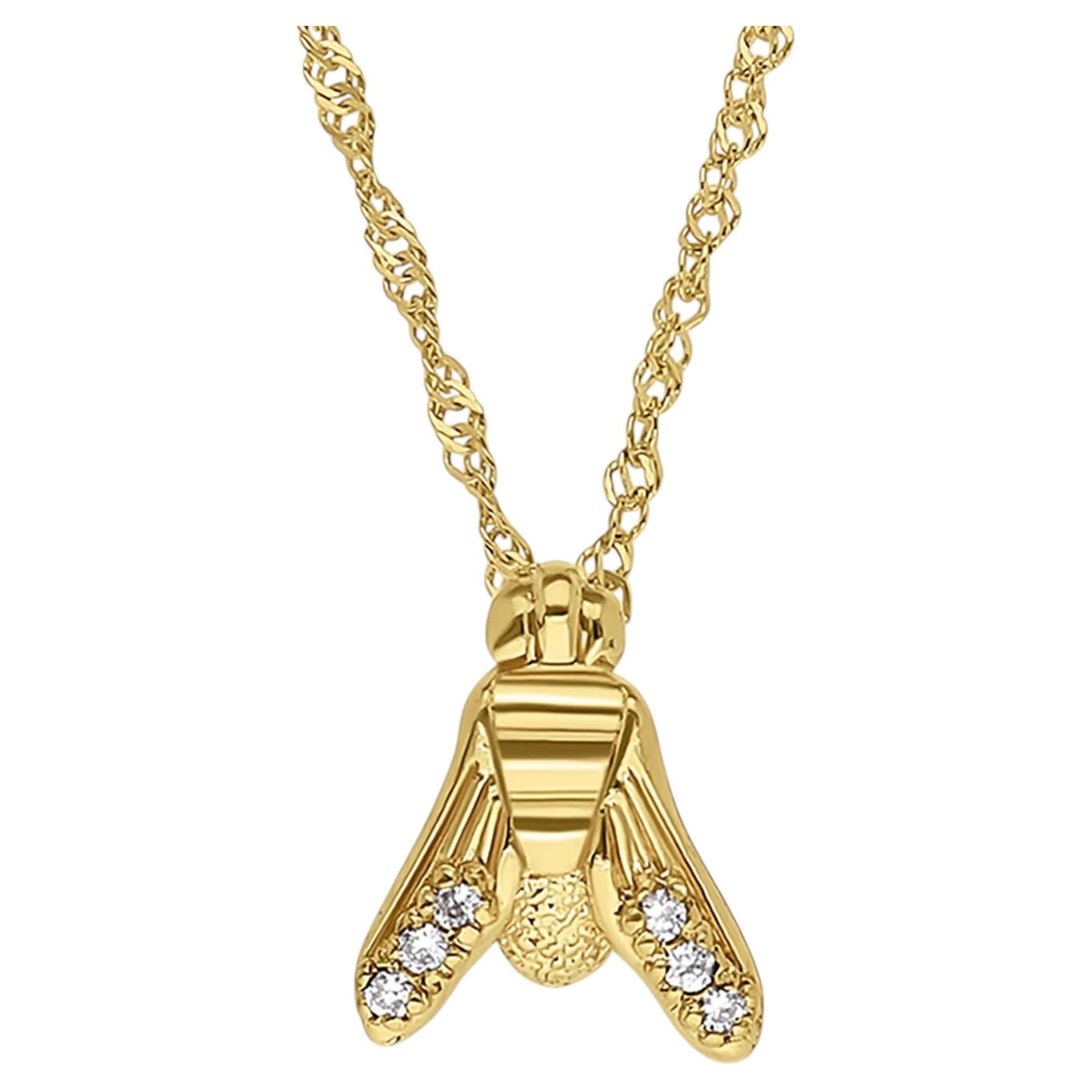 18K Yellow Gold Diamond Accent Pendant Necklace with Fly Emblem