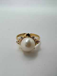 18K Yellow Gold Diamond-Accented Akoya Pearl Ring
