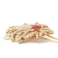 18k Yellow Gold Diamond and AGL Certified Burmese Ruby Pin