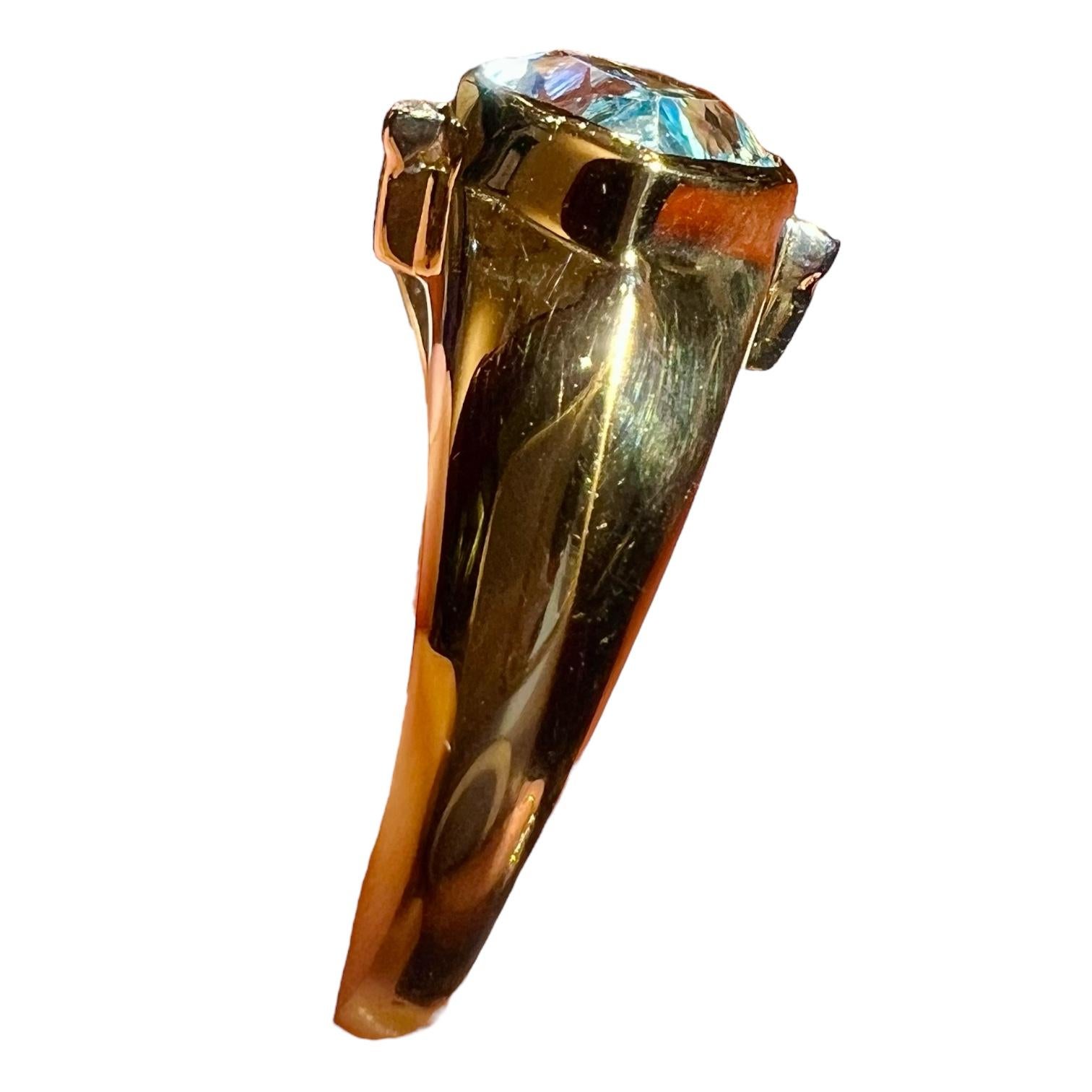 18k Yellow Gold Diamond And Blue Topaz Ring For Sale 6