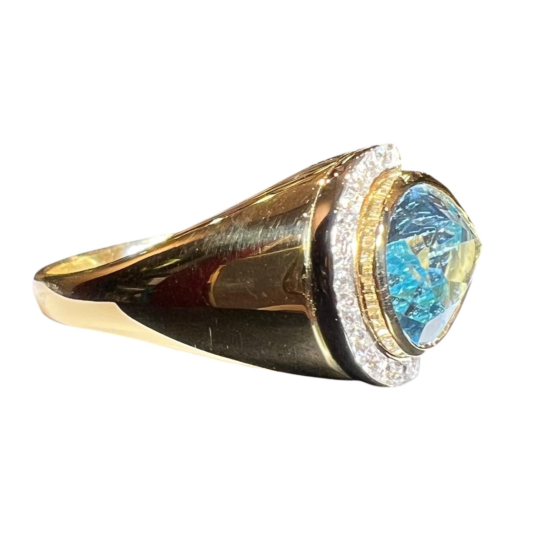 Artisan 18k Yellow Gold Diamond And Blue Topaz Ring For Sale