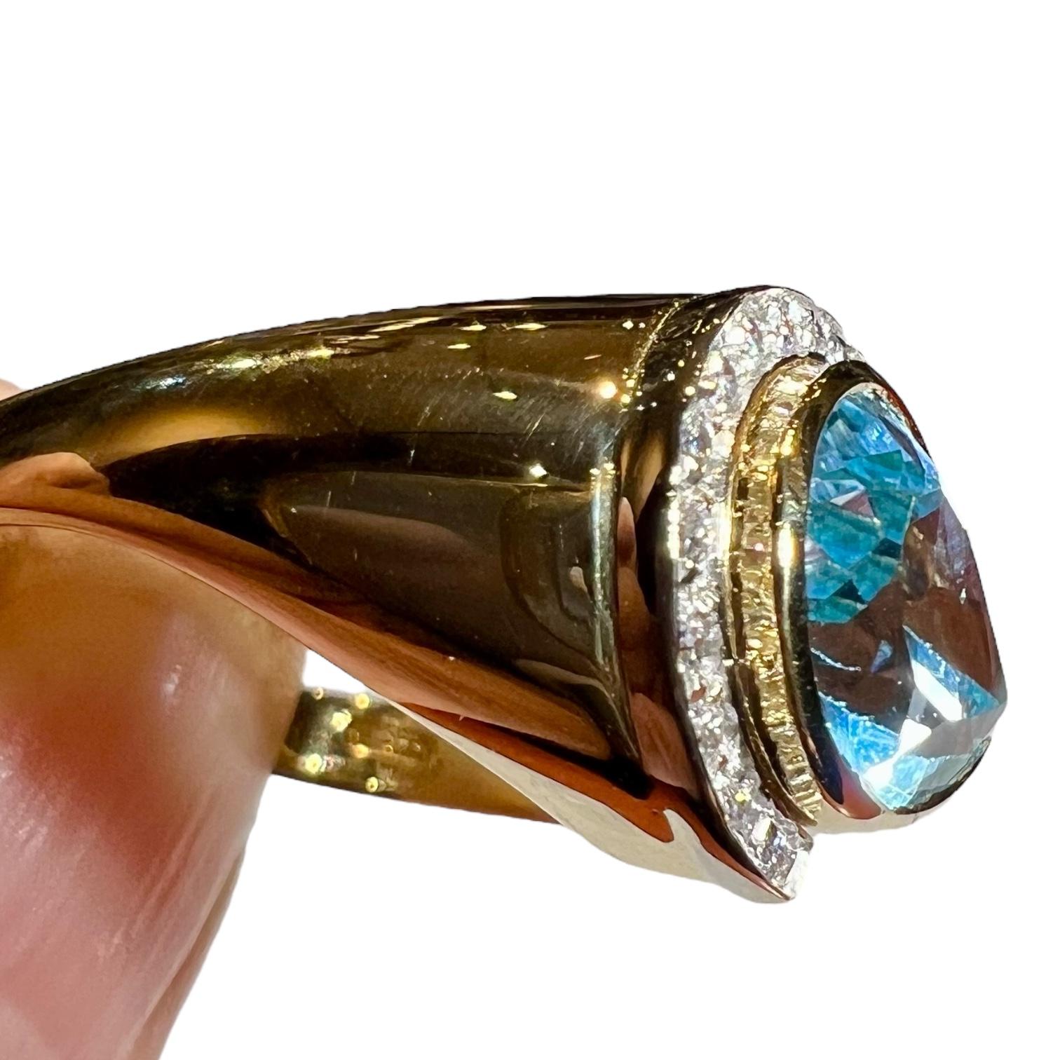 18k Yellow Gold Diamond And Blue Topaz Ring For Sale 1